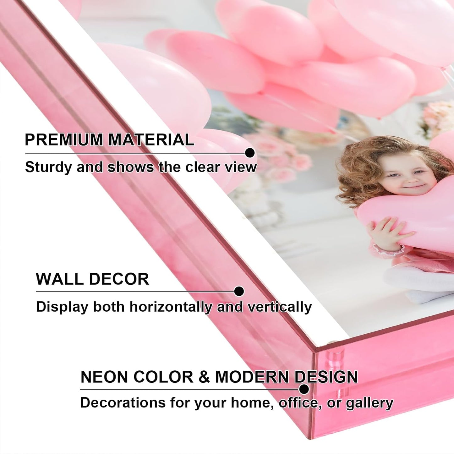 5x7 Picture Frames, Stunning Color Acrylic Photo Frame, Wall & Tabletop Display Frames, Modern Floating Style for Home Office Decoration, Pink (1 Pack)