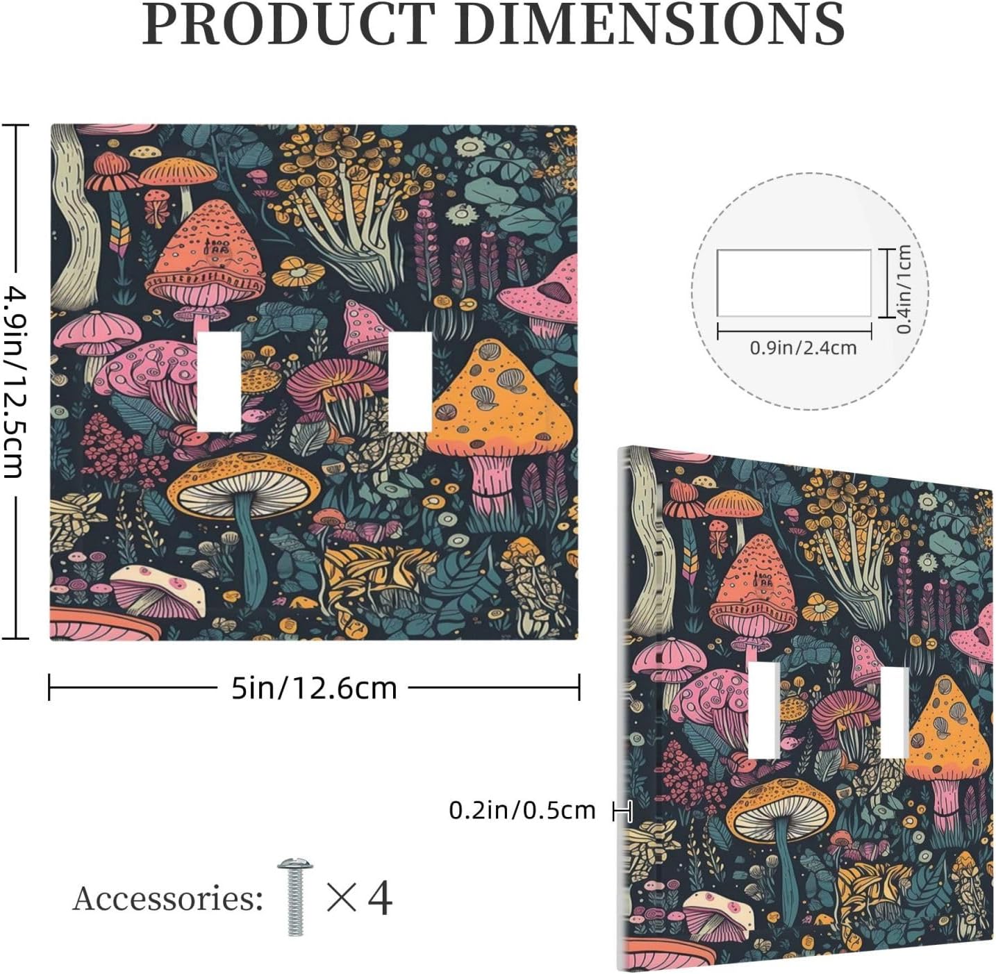 Decorative Light Switch Cover Multicolored Mushrooms Colorful Plant Double Toggle Switchplate 2 Gang Personalized Wall Plate Switchcovers Decora Light Switch Plate for Home Decor
