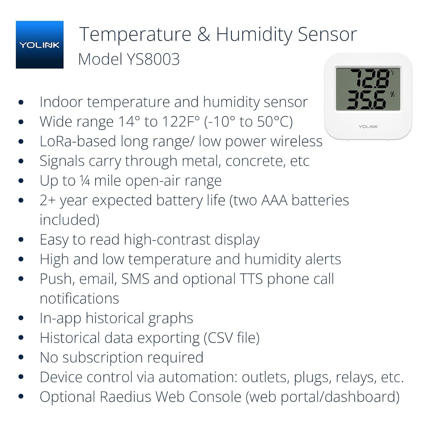 Smart Wireless Temperature Sensor/Humidity Sensor Wide Range (-22 to 158 Degrees) for Fridge Monitoring Pet Cage/Tank Monitoring, Smartphone Alerts, Compatible with Alexa IFTTT - Hub Included