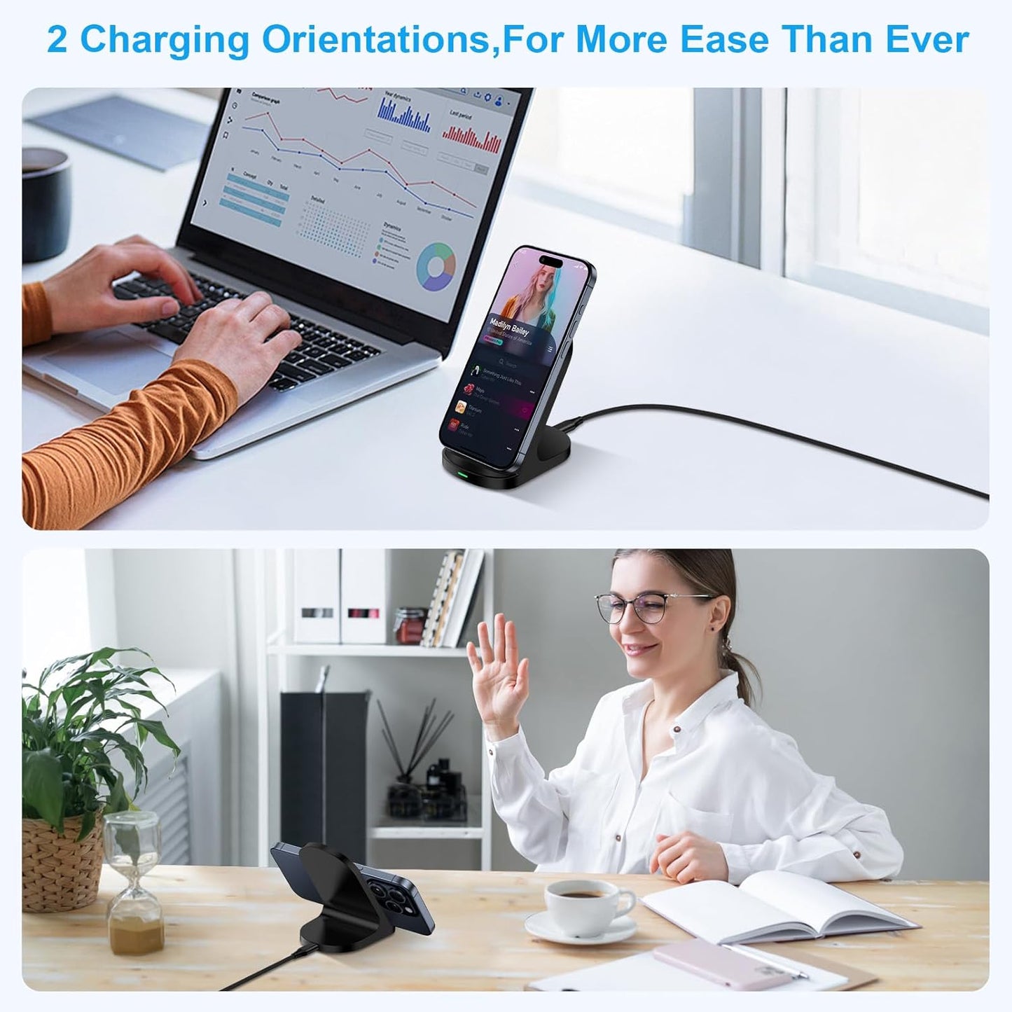 Samsung Wireless Phone Charger Stand for Android Samsung Galaxy S25 Ultra S25 FE S24 Plus Z Flip7 S23,Wireless Charging Station for Google Pixel 10/10 Pro XL/Fold/9a/9Pro/8/7,iPhone 17 16 with Adapter