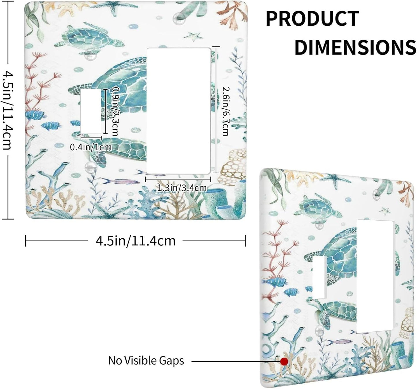 Sea Turtle Ocean Starfish Fish Coral Pearl Outlet Covers 1 Toggle 1 Rocker Combination Decorative Wall Plate Electrical Switch Plates Light Switch Cover Plate for Bathroom Kids Room Decor