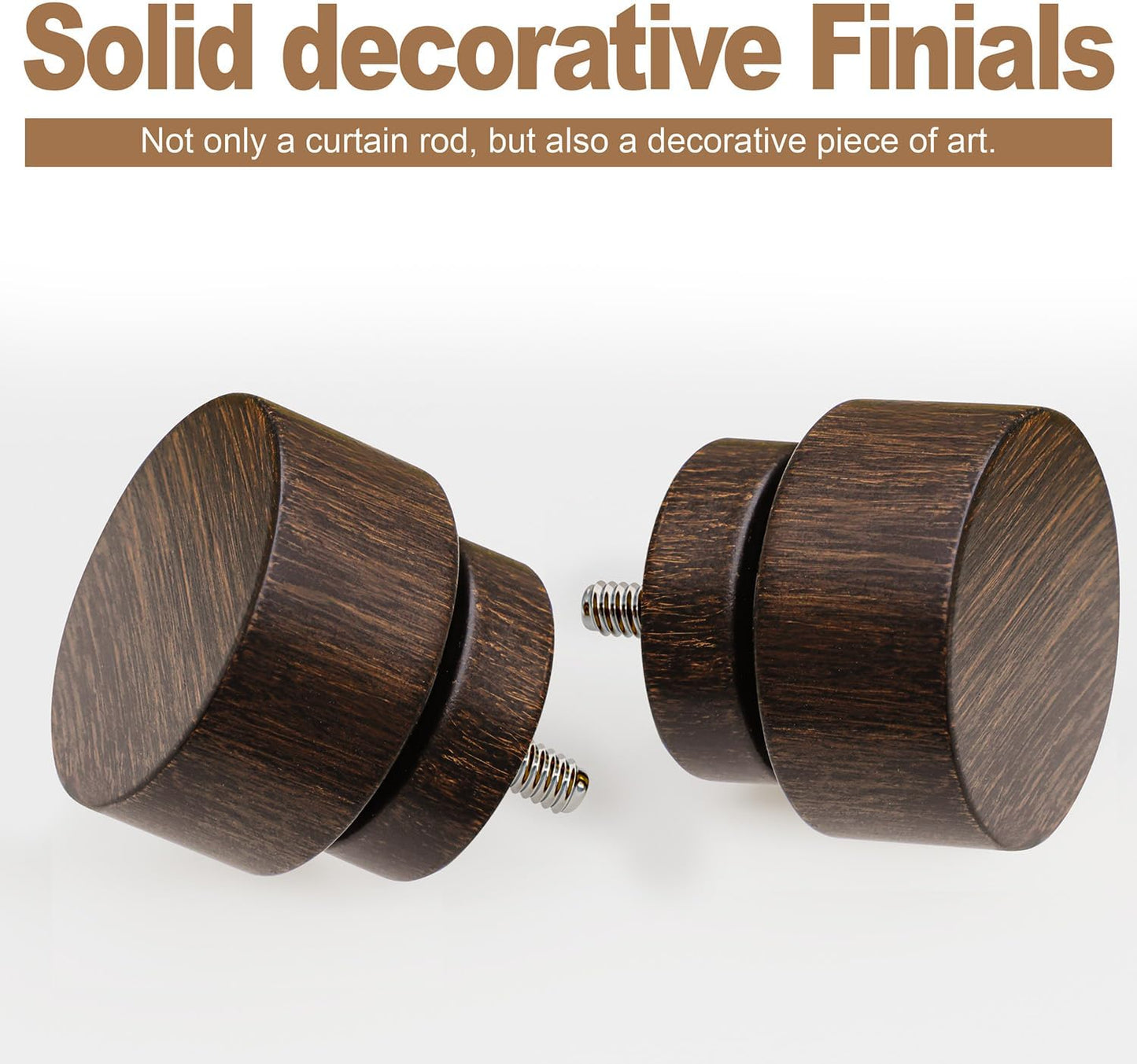 Deep Walnut Wood Grain Curtain Rods for Windows 72 to 144 Inches 1" Diameter Heavy Duty Window Curtain Rod Adjustable with Solid Finials for Living Room Bedroom Kitchen Farmhouse Outdoor