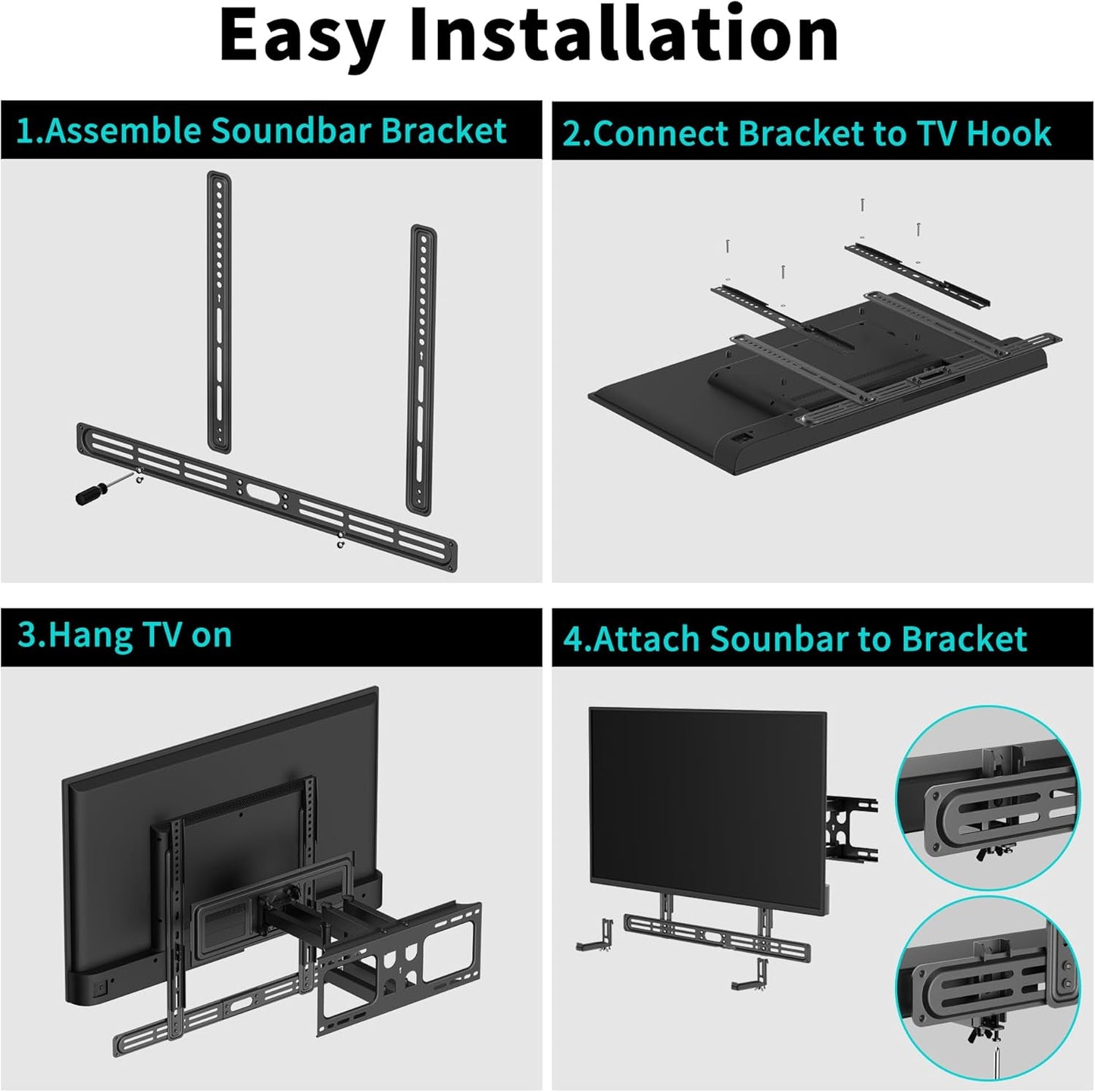 Universal Soundbar Mount with Holes/Without Holes, Sound Bar TV Bracket for Speaker Non-Slip Base Holder Extends 3.46"-6.1",Support 20lbs SBR501
