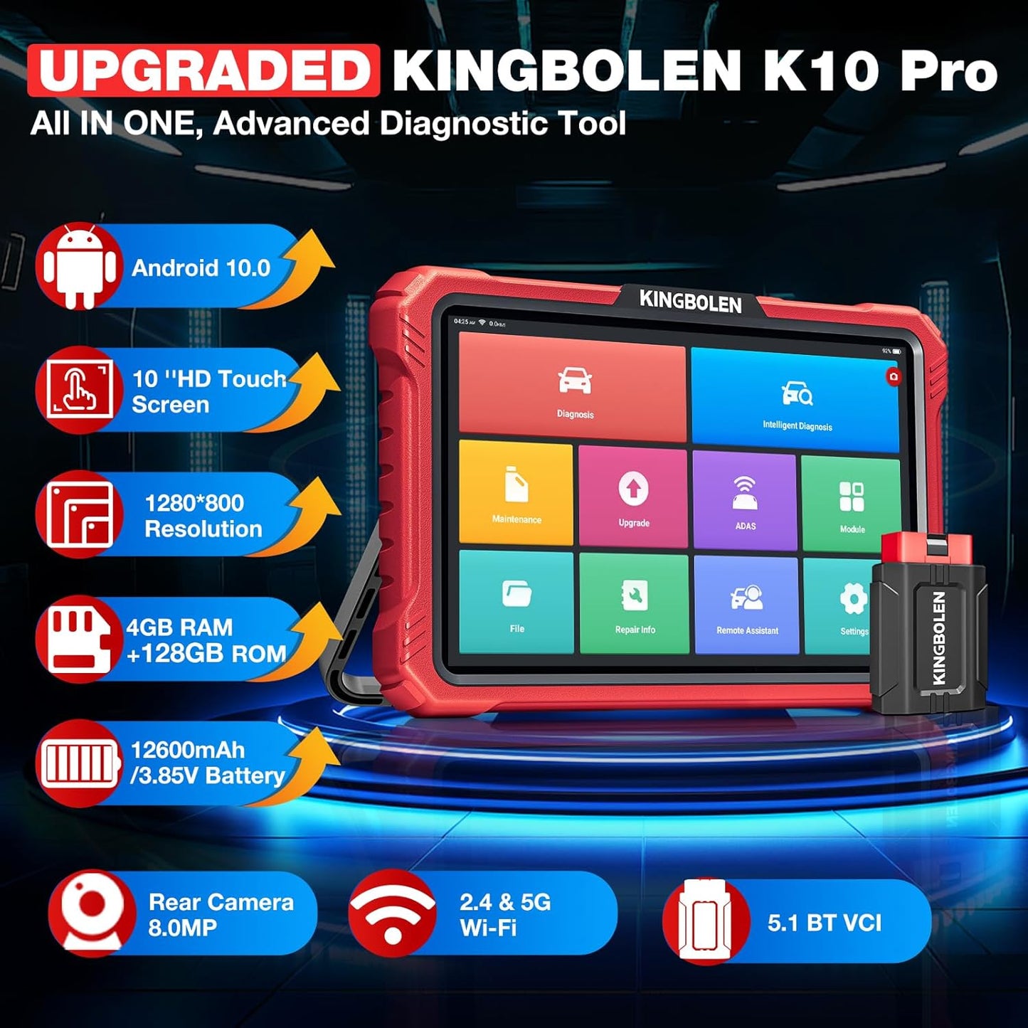 KINGBOLEN K10 Pro Full Systems 10" Car Scanner Topology Map, Bidirectional Scan Tool Bluetooth OBD2 Scanner, 41+ Reset Service, ECU Function, FCA AutoAuth, CANFD & DOIP,2 Years Update, V.A.G Guided