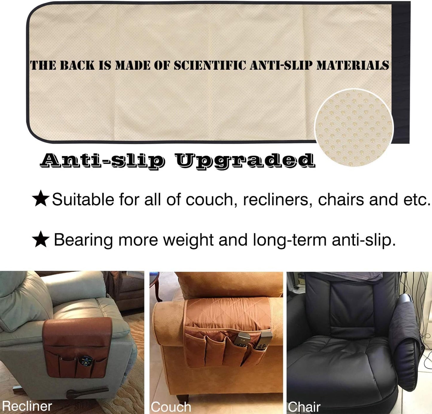 Teniux Non-Slip Couch Sofa Chair Armrest Organizer with 5 Pockets Armchair Caddy for Smart Phone, Book, Magazines, Ipad, TV Remote Control Holder (Dark Grey, Cloth)