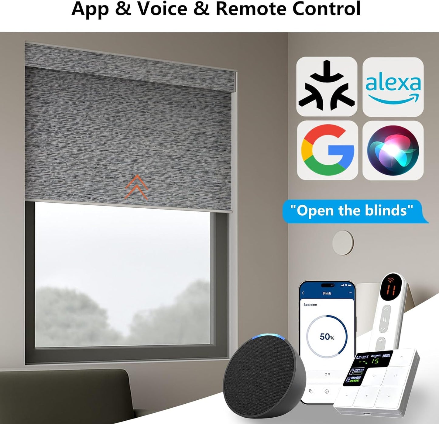 Smart Motorized Blinds – 70% Blackout Roller Shades with Remote, Alexa/Google Home/Siri Control, Matter Compatible, Wireless Rechargeable Battery, Custom Sizes for Windows & Sliding Doors