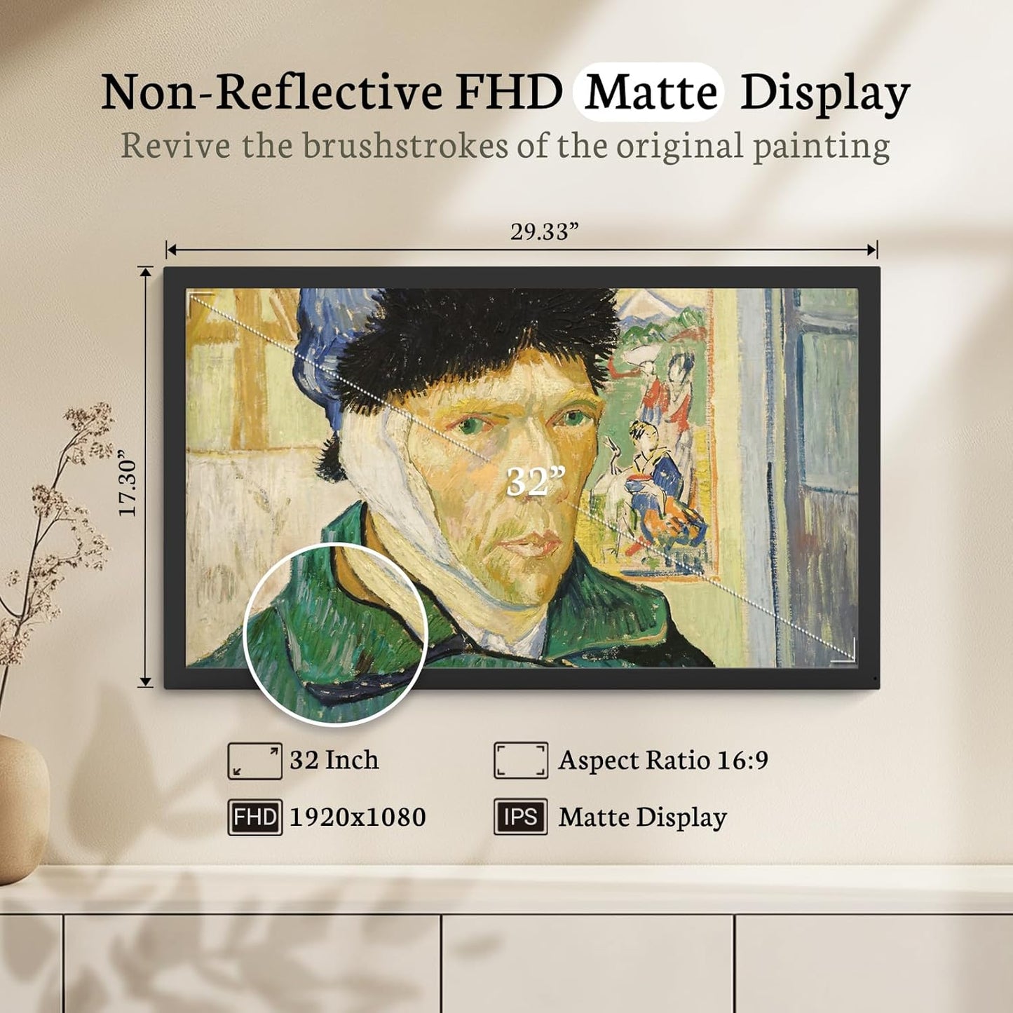 BSIMB Large Digital Picture Frame 32 Inch, 64GB 1920x1080 FHD WiFi Digital Photo Frame Electronic Display, Wall Mount Included, Share Pictures/Videos via App Easy Setup Gifts for Mom(Non-Touch), Black