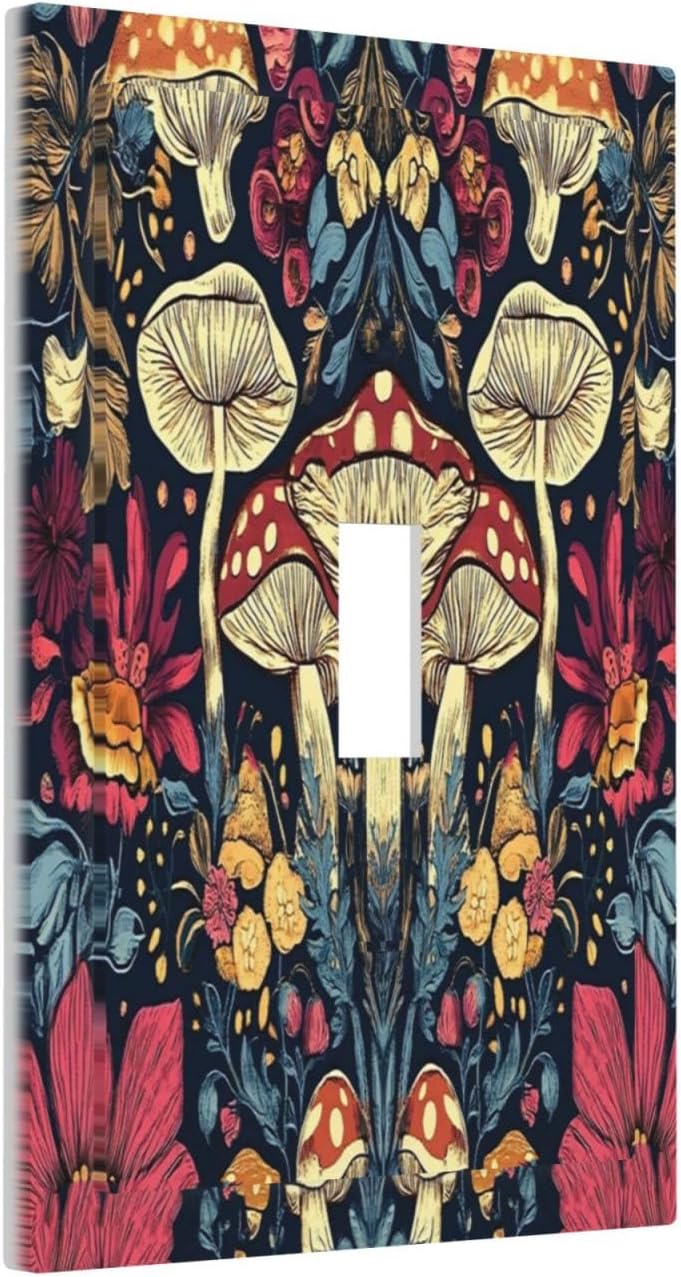 Decorative Light Switch Cover Plate Coloful Red Yellow Orange Magical Mushroom Forest 1 Gang Single Toggle Wall Plate Electrical Outlet Covers Decorate Switch Plate Cover for Bedroom Home Decor