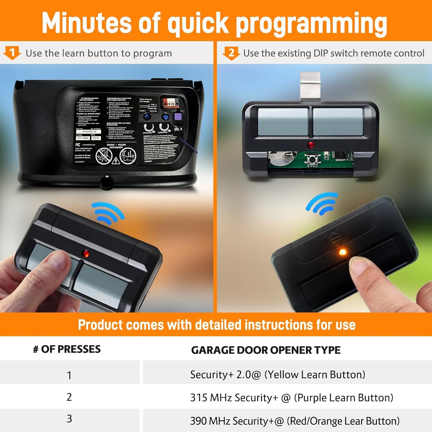 892LT for Liftmaster Garage Door Opener Remote, Garage Door Remote for Chamberlain, Craftsman, 2-Button Security+ 2.0 Learning Remote Control Replaces 811lm 361lm 61lm Dip Switch Remote- 2Pack
