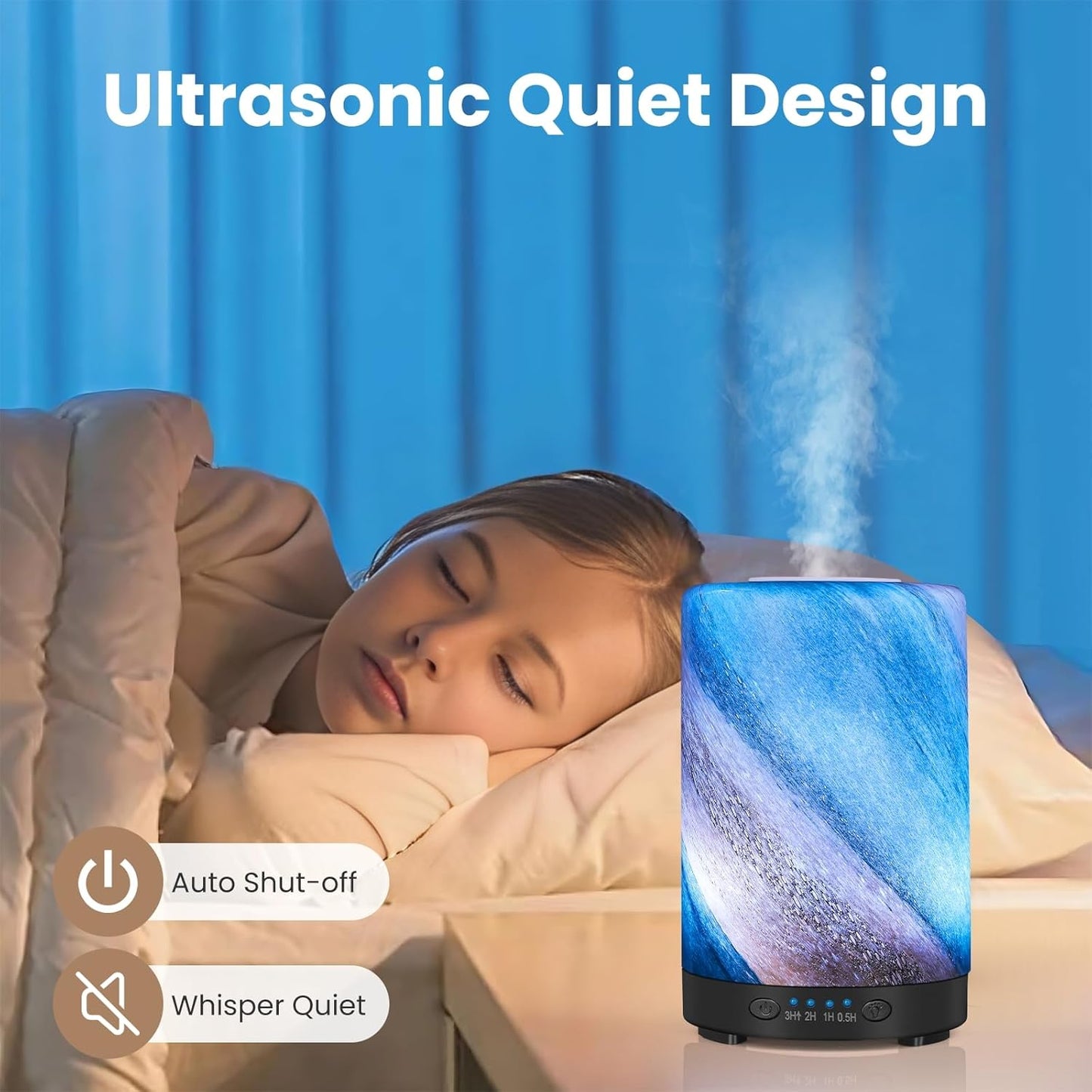 Essential Oil Diffuser, 120 ml Glass Aromatherapy Diffuser with 7 Color Lights, Auto Shut-Off and 4 Timer Settings, Ultrasonic Cool Mist Diffuser for Home Room Office (Galaxy Mist)