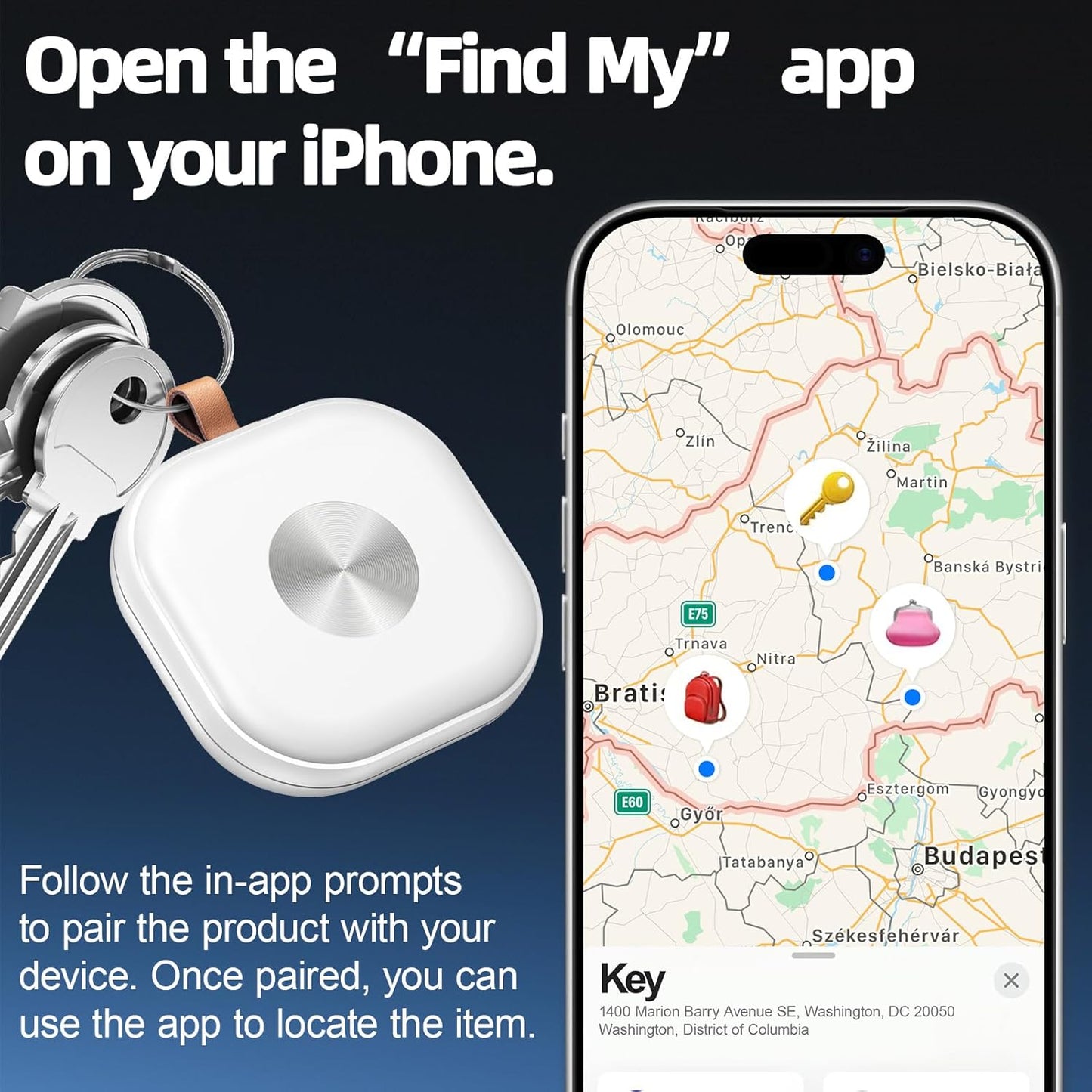 Tracker Tags 4 Pack, Luggage Tracking Tags Compatible with Find My APP (iOS Only), Key Finder Locator with Sound, Air Tracker Item Finder for Keys, Bags, Suitcases and More, White