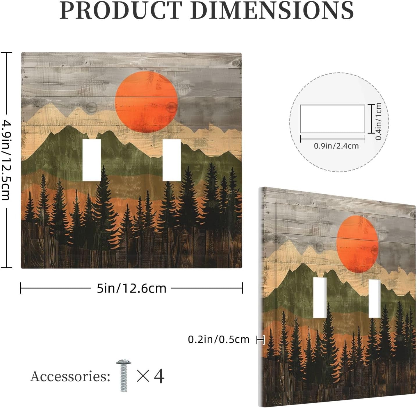 Decorative Switch Plates Vintage Wood Grain Sun Forest Mountains 2 Gang Double Toggle Outlet Light Switch Cover Wall Plate Electrical Faceplate for Farmhouse Cabin Decor