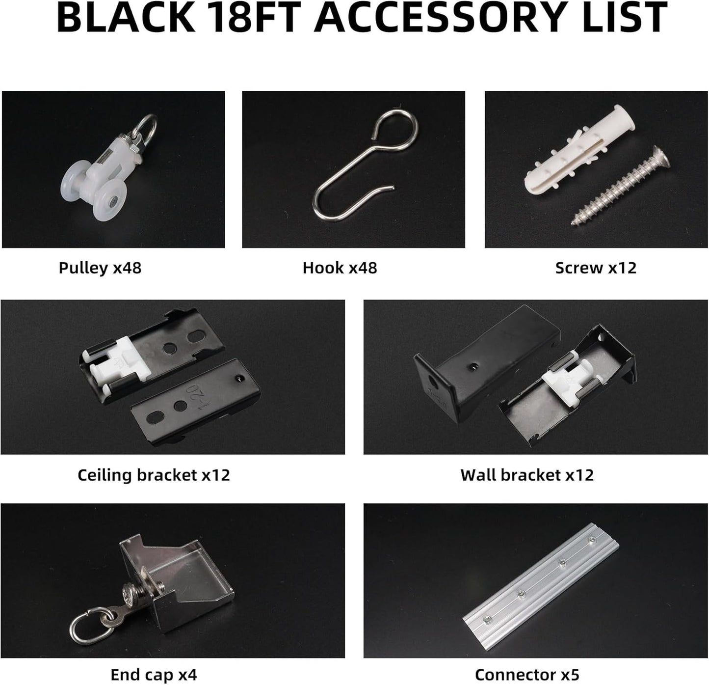 Curtain Track for Ceiling or Wall, Heavy Duty Aluminum Alloy with Smooth Sliding, Easy to Install, Black, 3ft To 18ft