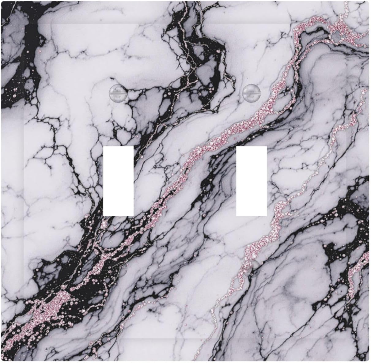 Decorative Switch Plates White Marble Pattern Black Lines Pink Lines 2 Gang Double Toggle Outlet Light Switch Cover Wall Plate Electrical Faceplate for living Room Office Decor
