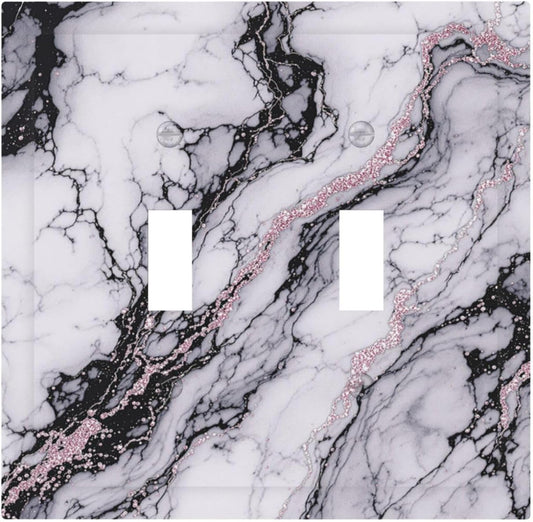 Decorative Switch Plates White Marble Pattern Black Lines Pink Lines 2 Gang Double Toggle Outlet Light Switch Cover Wall Plate Electrical Faceplate for living Room Office Decor