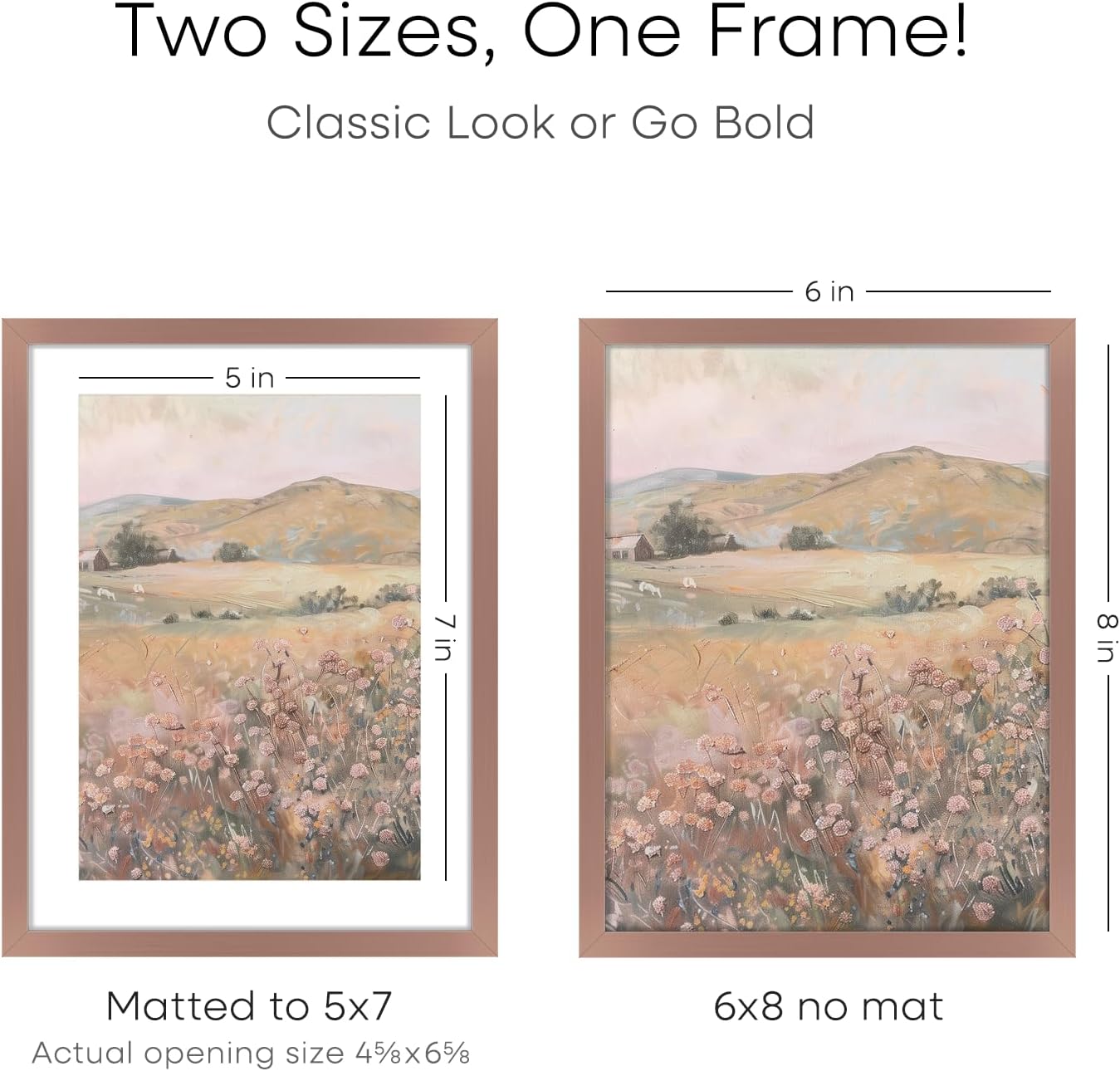 Homeforia 6x8 Picture Frame Mocha, High End Metal 6 x 8 Mocha Frames with Mat 5 x 7 for Art, 8x6 Desk Frame Matted to 5x7 inch Photo, 6 by 8 Wall or Tabletop Frames, Tempered Glass, Wall Kit, Set of 1