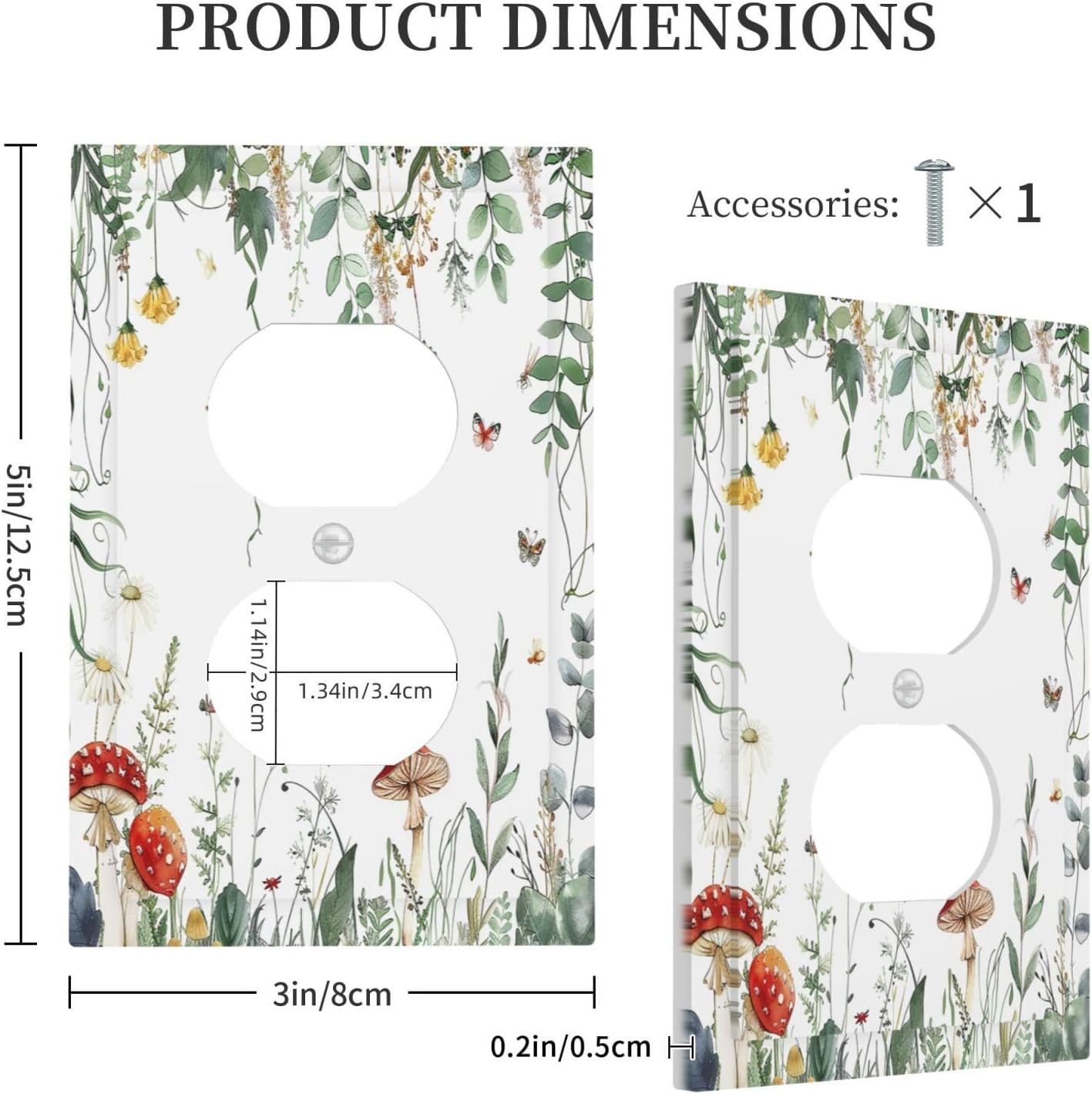 Outlet Covers Sage Plant Red Mushroom Butterfly Wild Flower 1 Gang Duplex Light Switch Cover Decorative Switch Plates Electrical Receptacle Faceplate Wall Plate For Bed Room Kids Room
