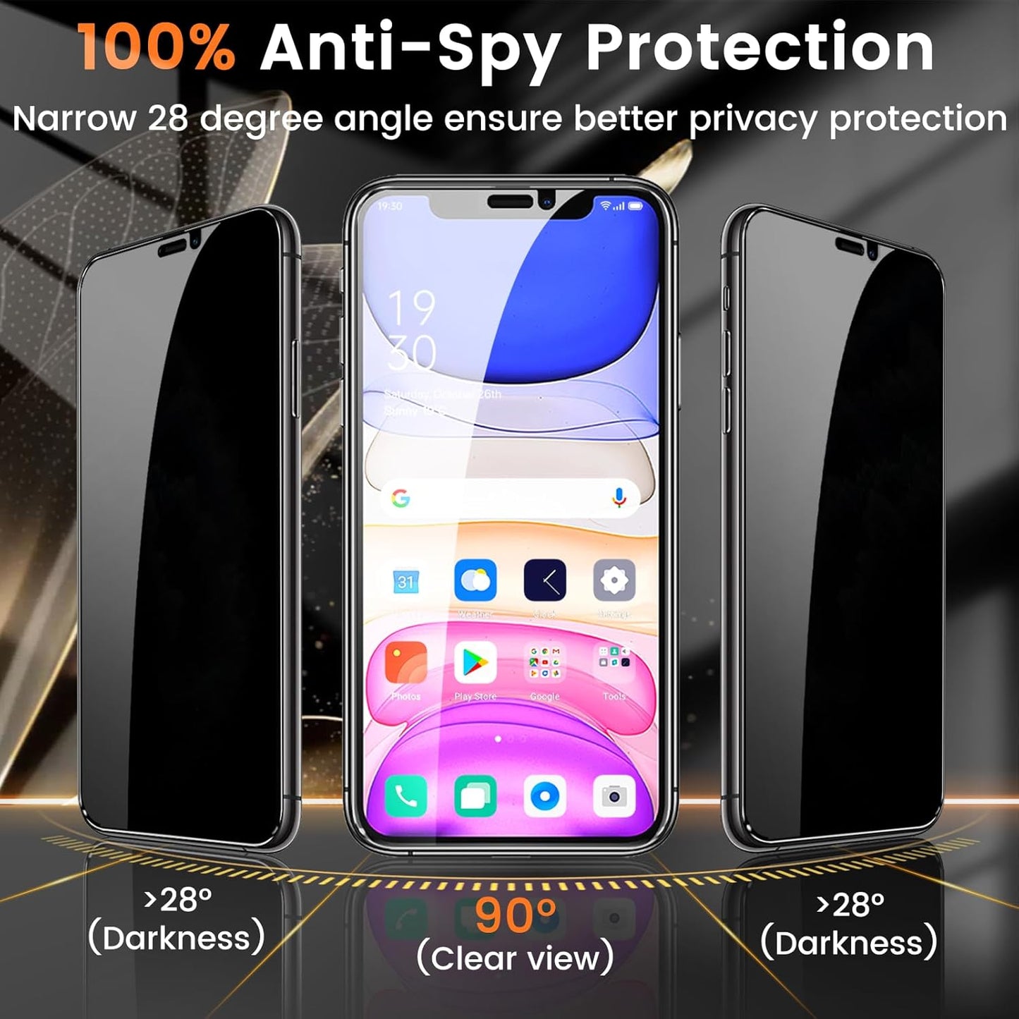 3+3 Pack Privacy Screen Protector for iPhone 11 6.1-Inch with 3 Pack Camera Lens Protector, Anti Spy Tempered Glass Film 9H Hardness Bubble Free Case Friendly