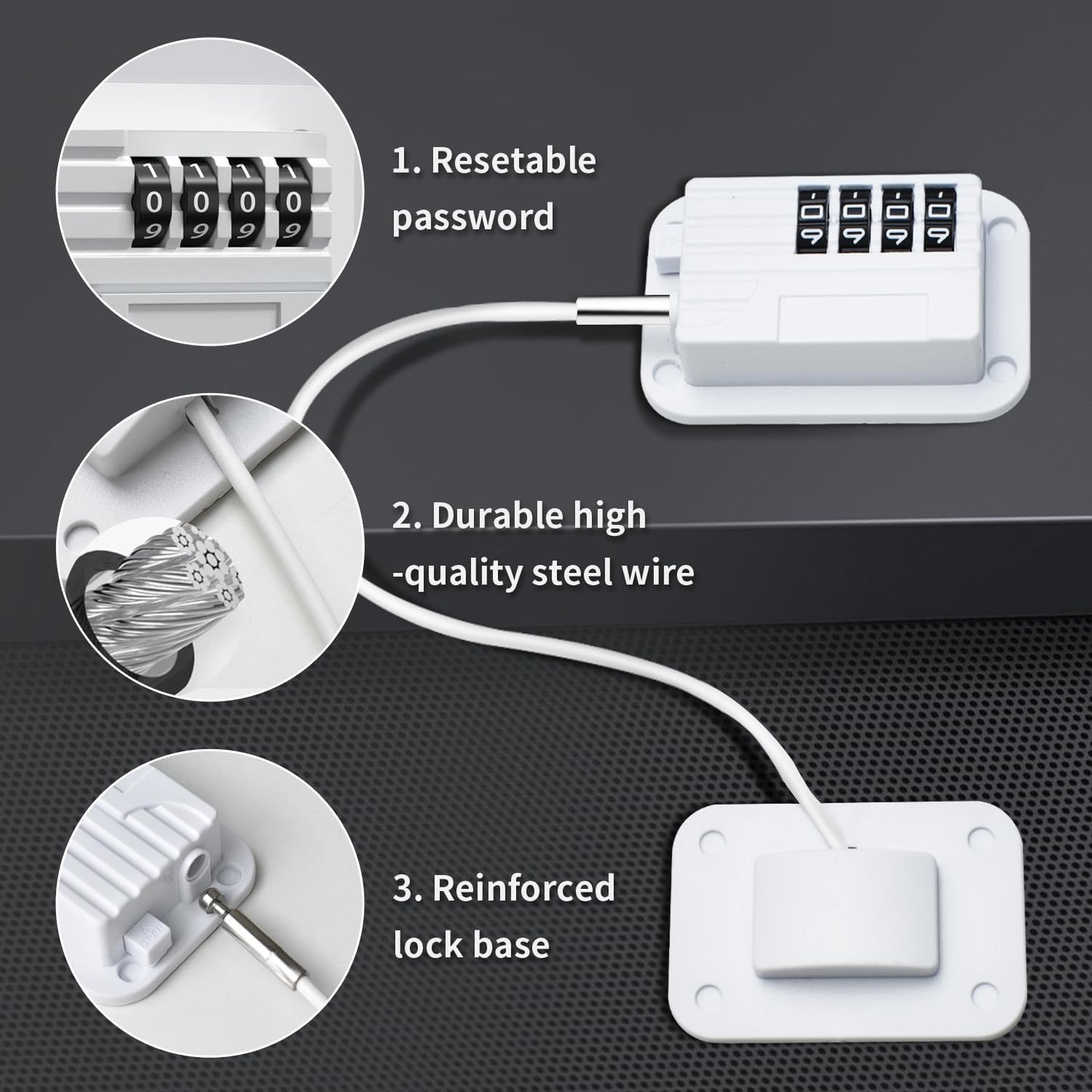 Refrigerator Lock - Upgraded Combination Lock for Upright Freezer, Child Safety Lock for Cabinets, White