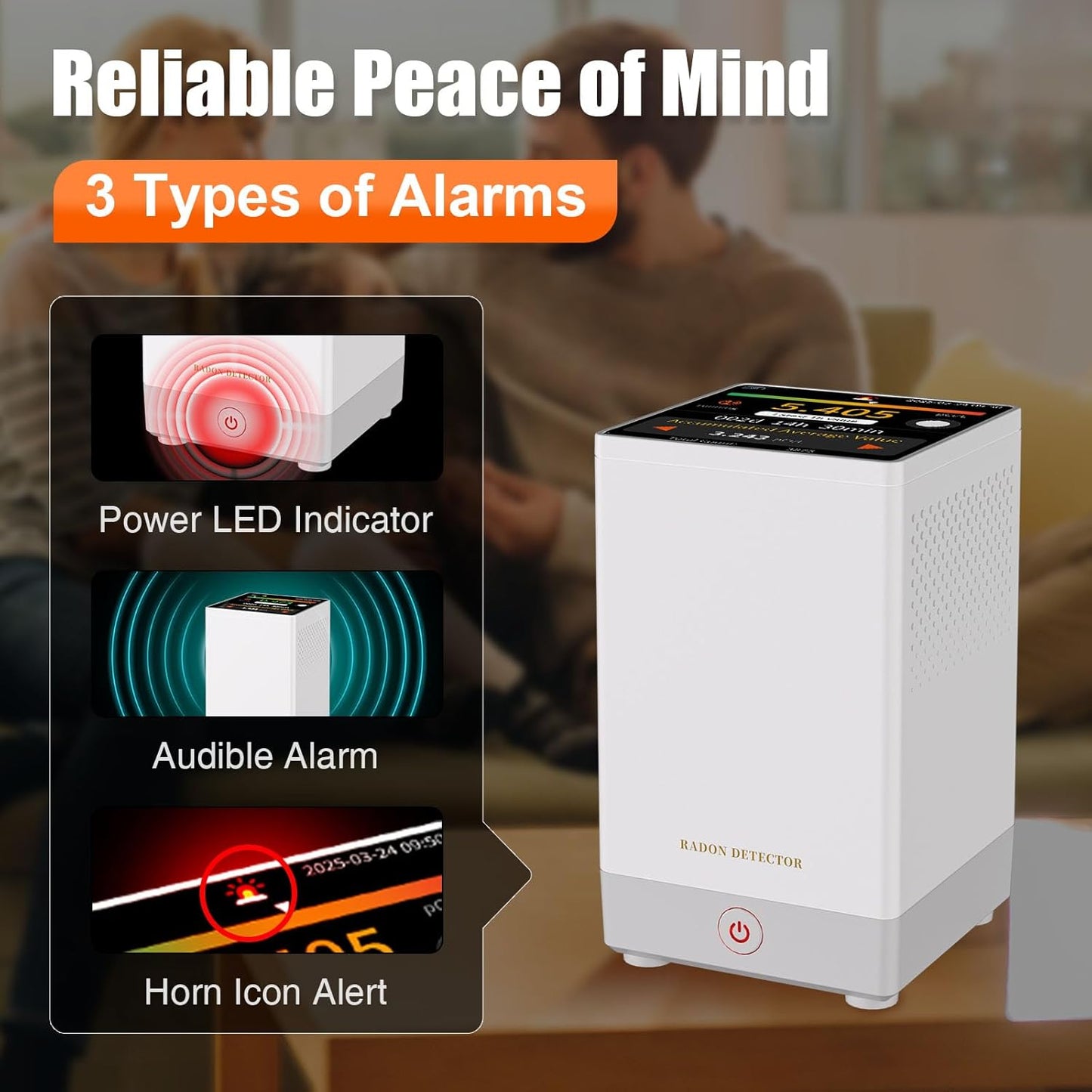 RM-73 Radon Detector, Home Radon Monitor with Touchscreen LCD Color Display, Radon Detector for Home Basement Audible & Visual Alarms, Historical Records, Long Term Monitoring Detector, pCi/L or Bq/m³