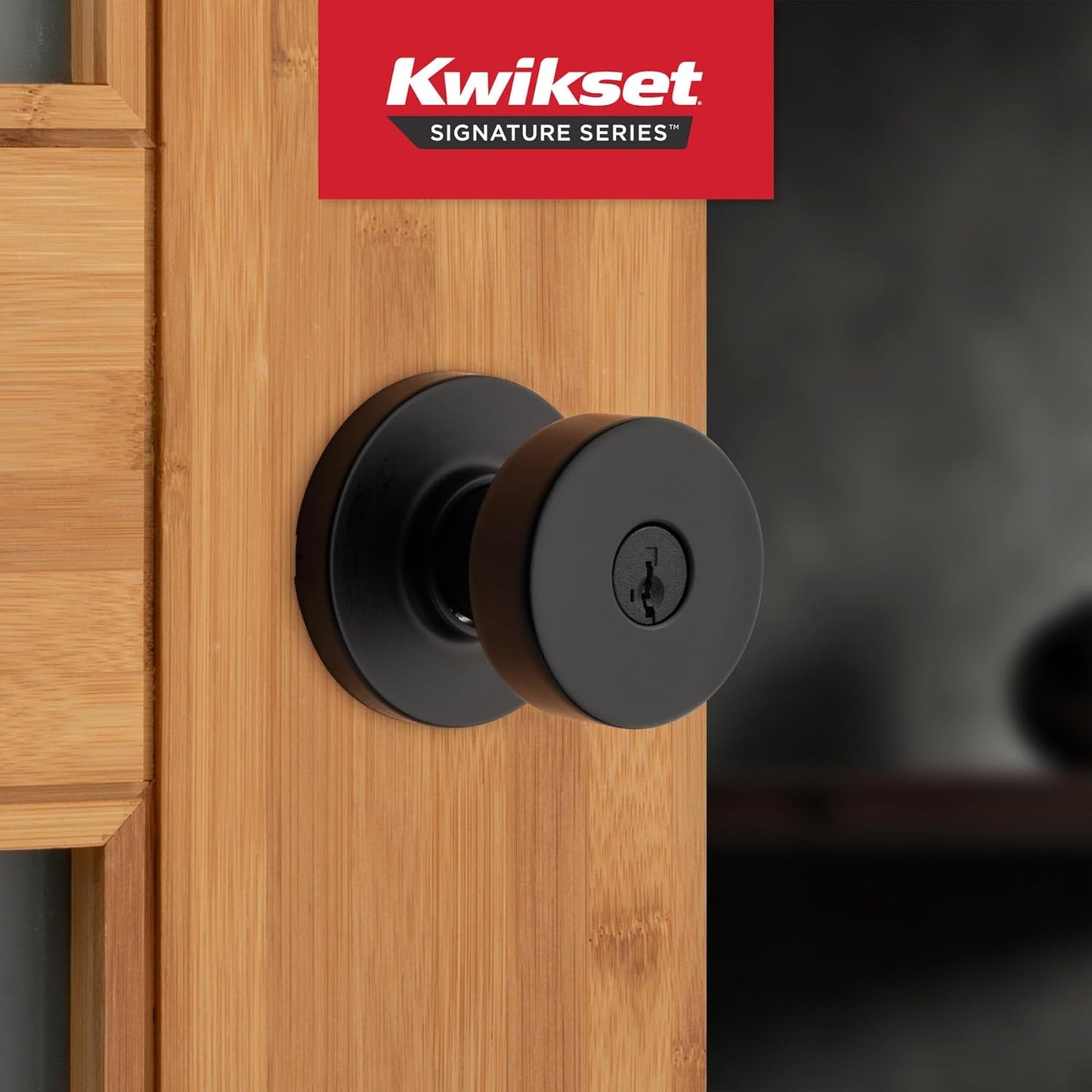 Kwikset Pismo Entry Door Knob with Lock and Key, Secure Keyed Handle Exterior, Front Entrance and Bedroom, Matte Black, Pick Resistant SmartKey Rekey Security and Microban