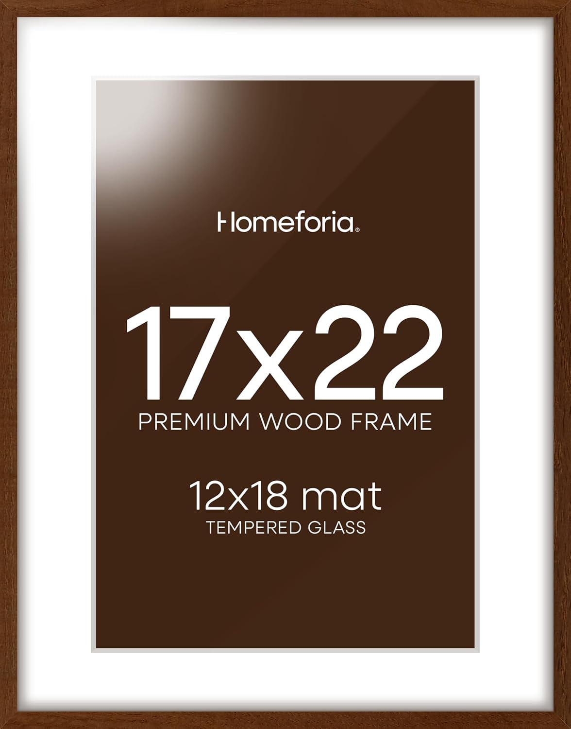 Homeforia 17x22 Picture Frame Brown, High End Dark Oak 17x22 Poster Wood Frame with Mat 12x18 for Photo, 17 x 22 Wooden Walnut Frame Matted to 12 x 18, 22x17 Frames, Tempered Glass, Wall Kit, Set of 1