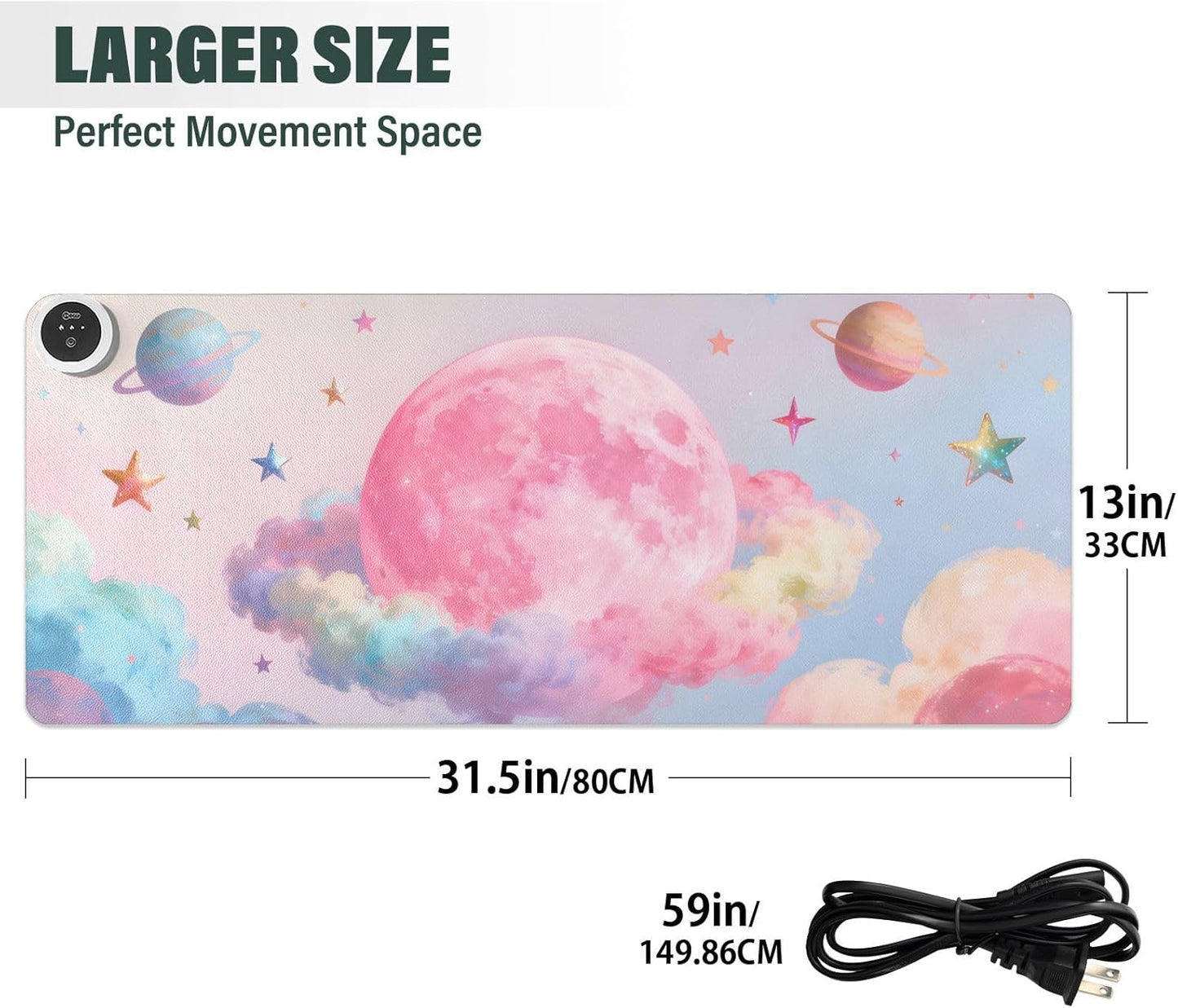 Large Heated Mouse Pad,Leather Desk Mat,31.5"x13",Hand Warmer Pads for Desk,Sky(Orange Pink)