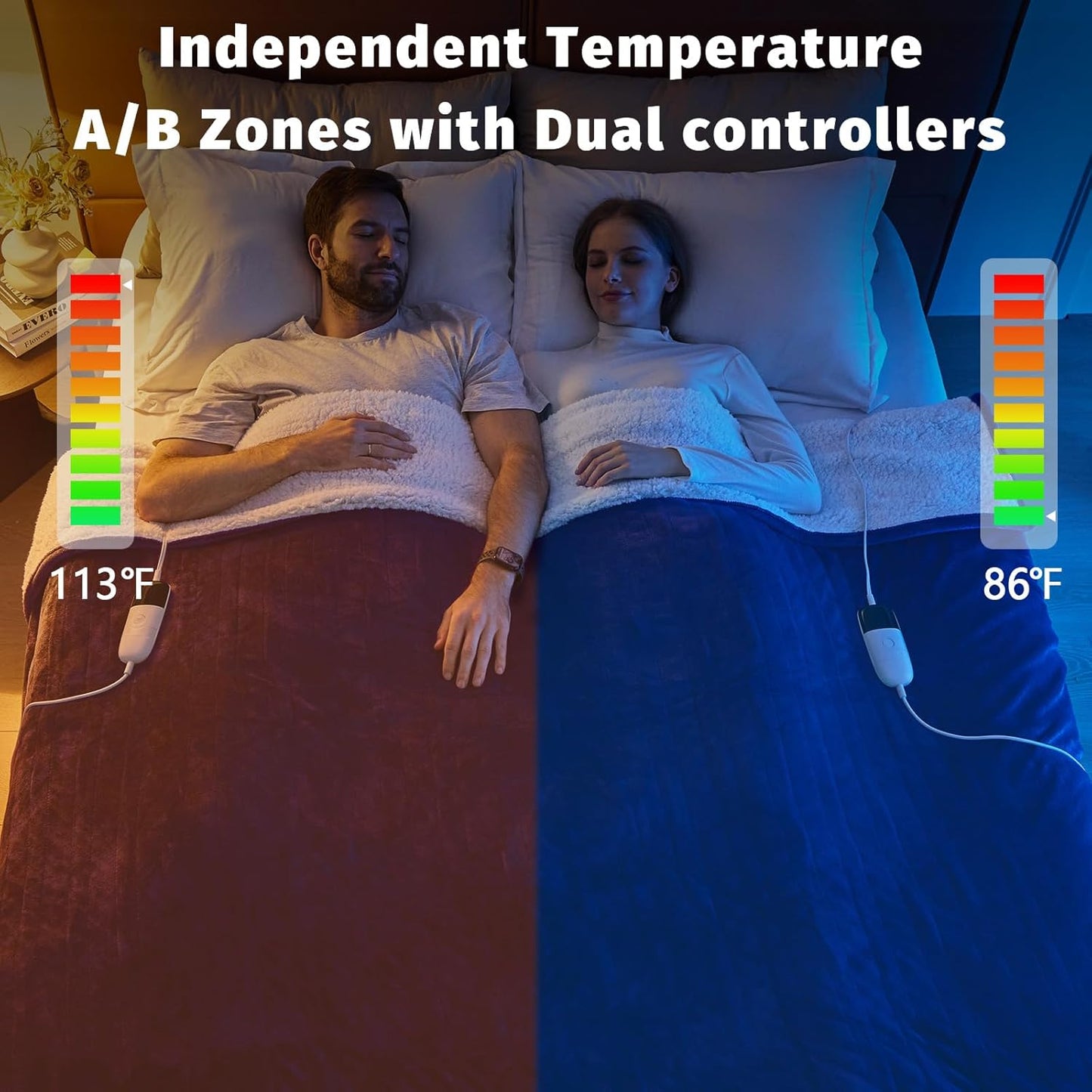 Heated Electric Blanket King Size - 90" x 100" Heating Blanket with Dual Control, 10 Heating Levels & 8 Hours Auto Off, Soft Warm Flannel Blanket, Christmas Birthday Gifts for Senior Grandma