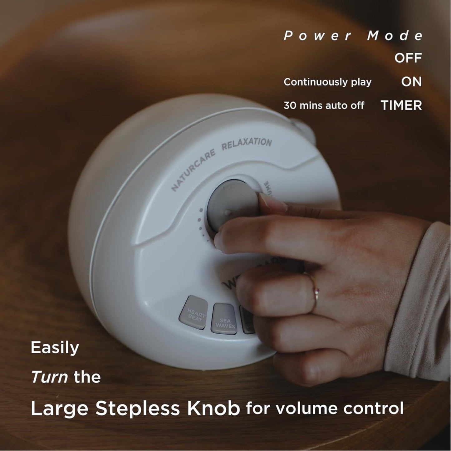 WELLCARE-Naturcare Sound Relaxation, White Noise, 7 Nature Sounds, Sleep Sound Machine, Calm Infants, for Baby, Kids, Adult. Stepless Volume, Timer, Powered by Adapter or Batteries(Both Not Incl.)