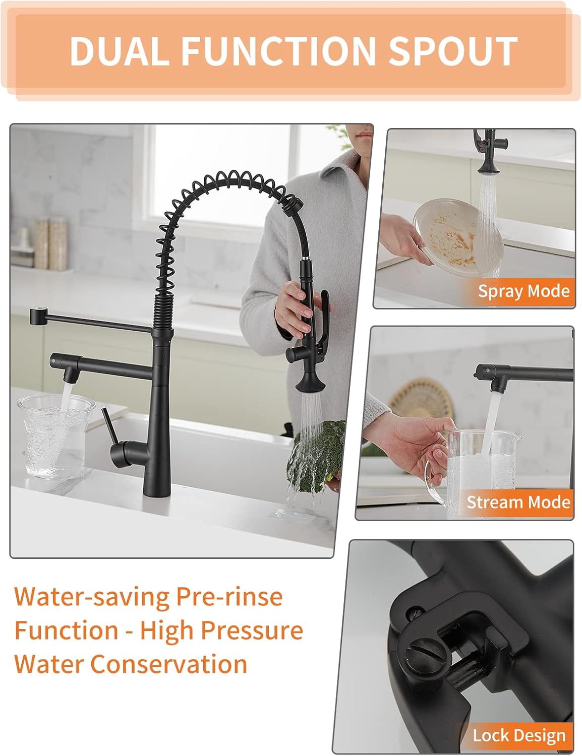 Matte Black Kitchen Faucet with Sprayer,AIMADI Commercial Single Handle One Hole Pull Down Sprayer Kitchen Faucets