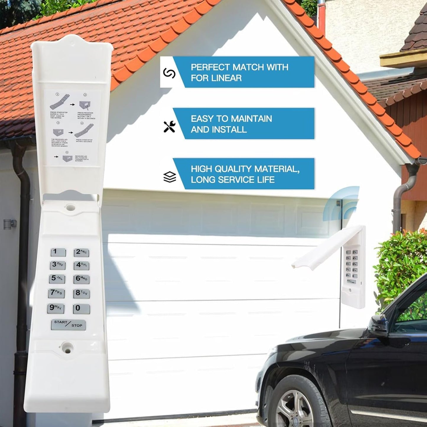 Upgraded Wireless Keypad for Linear MDTK – Secure & Easy-to-Program Garage Door Access