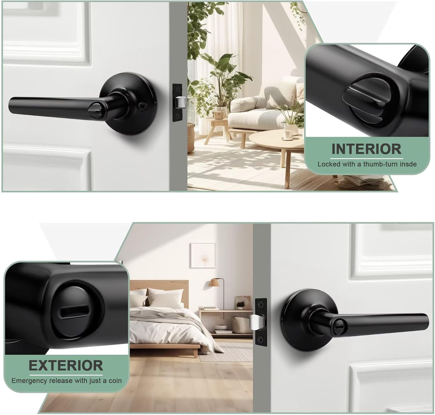 GOBEKOR Matte Black Door Handles Privacy Door Levers with Lock,Heavy Duty Interior Door Handles for Bedroom and Bathroom,Sleek Round Door Levers with No Key