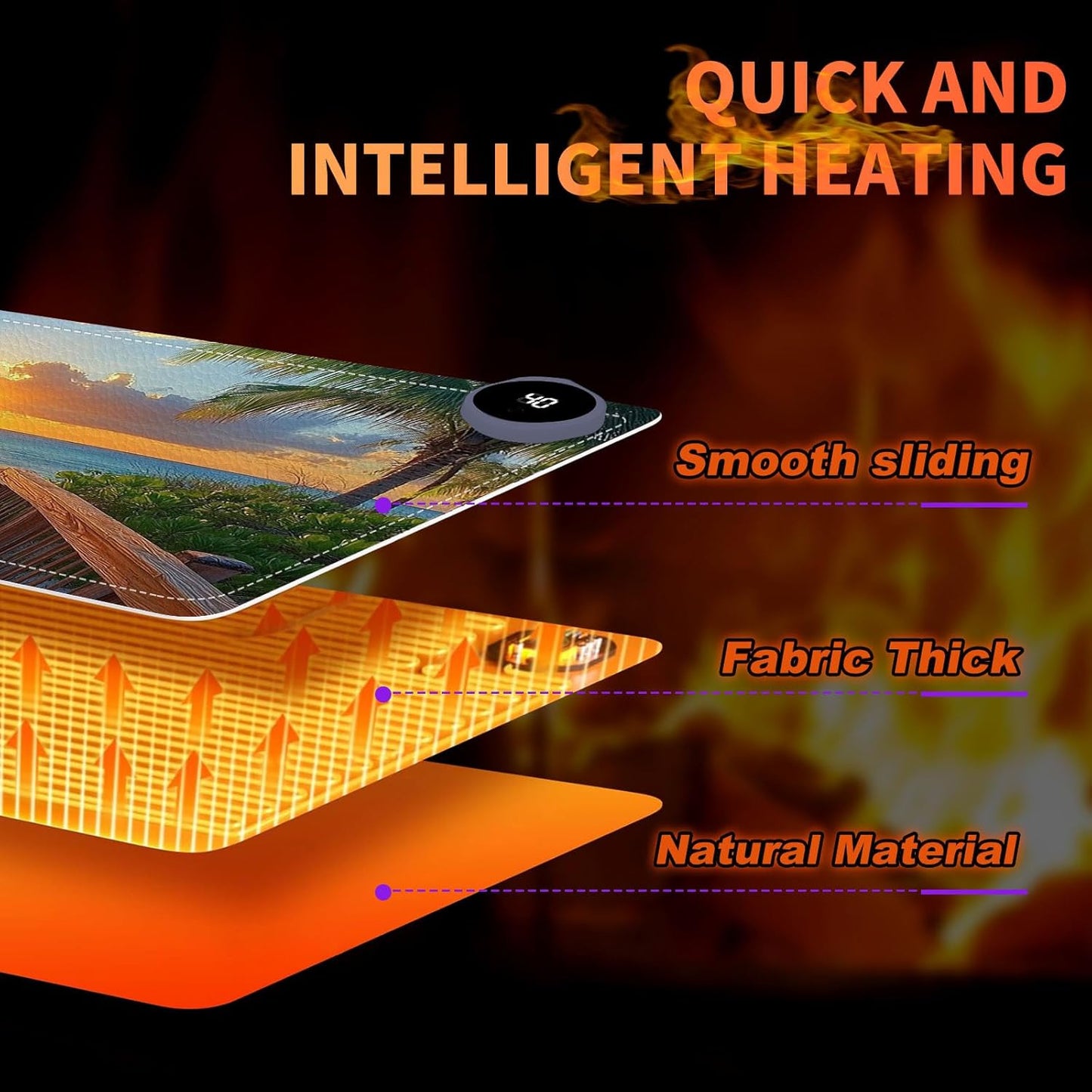 Heated Mouse Pad 23.6 x 14 in 3-Temp Fast Heating Desk Mat with Auto Timer Warmer for Hands Wrist Pain Relief Waterproof Keyboard Mat for Office, Gaming, Home, Sunset Beach Pathway
