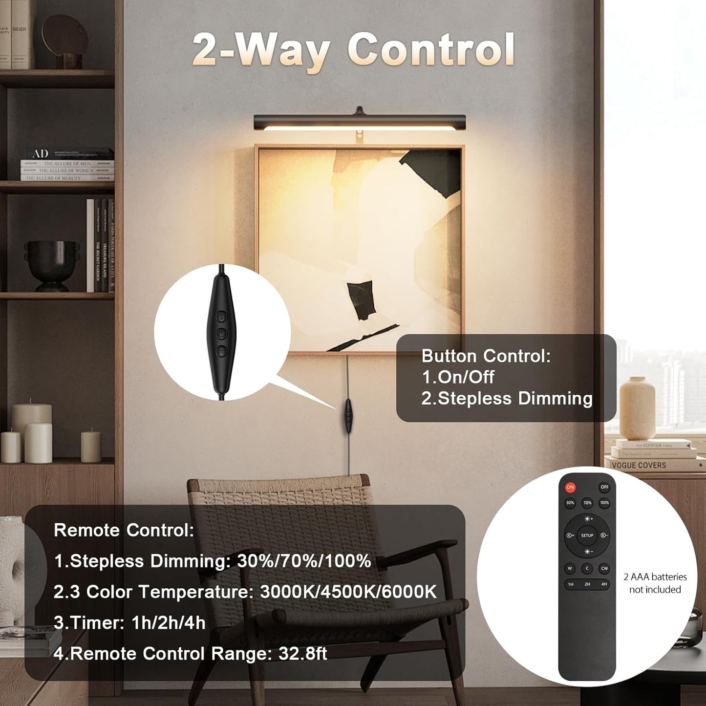 Picture Lights for Paintings Plug in, 16" Adjustable LED Picture Light Art Light with Timer, Remote Control Gallery Painting Wall Light for Picture Display Frame Dartboard Art Work (Black)