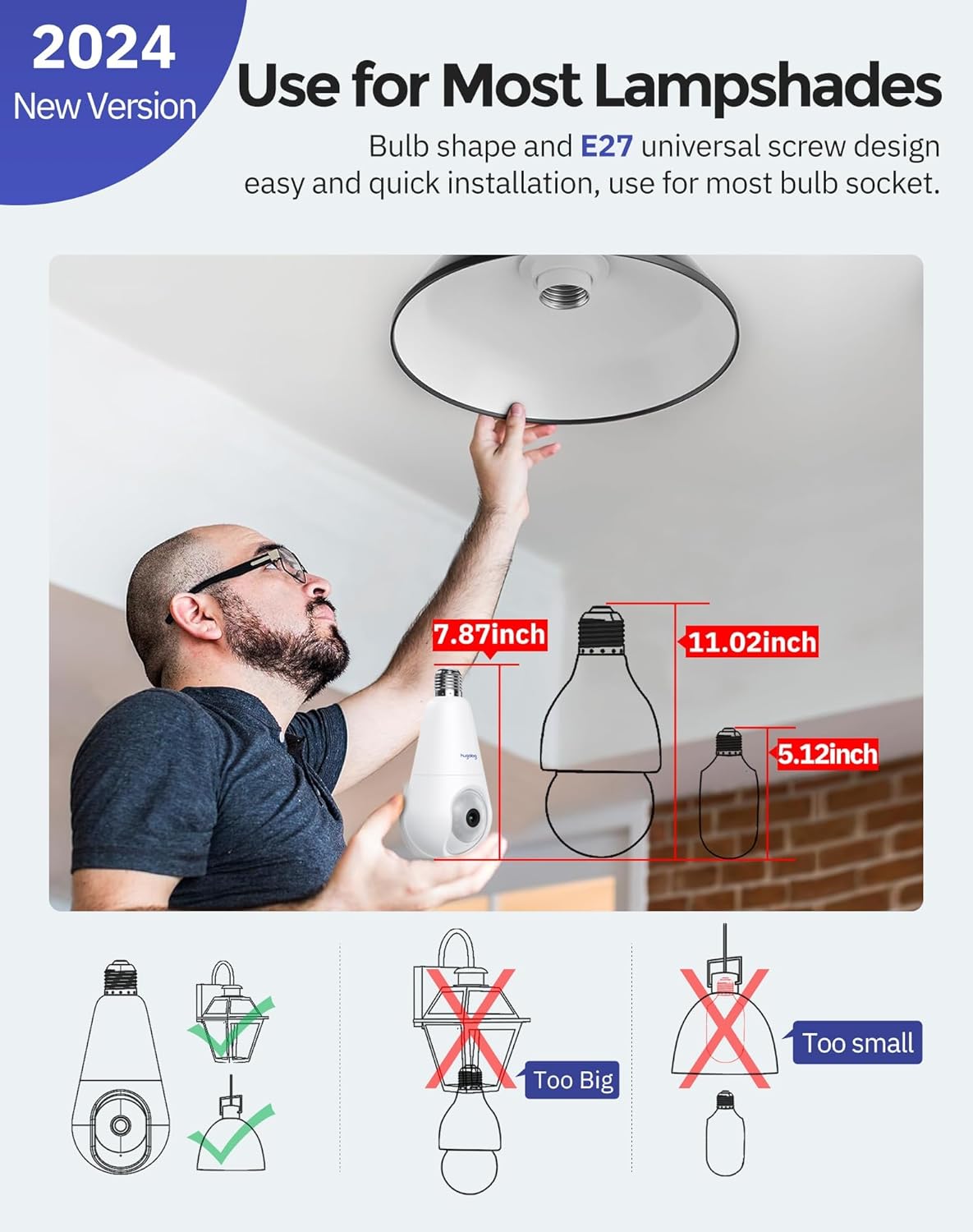 Hugolog 3K 5MP Light Bulb Security Cameras Wireless Outdoor-2.4GHz Cameras for Home Security Indoor with AI Sound Processing&Motion Detection,Color Night Vision,Auto Tracking,Siren Alarm,2-Way Talk