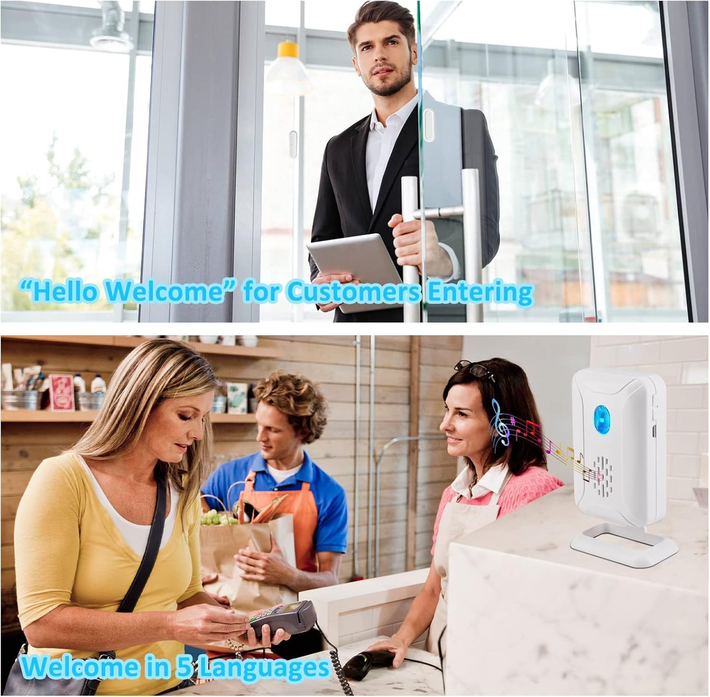 GREENCYCLE Door Open Alarm with Portable Receiver,Wireless Battery Operated Door Alarm,Wireless Door Chime,600ft Range,36 Chimes,4 Adjustable Volume Mute Mode,for Home/Office/Store(1Receiver+2Sensors)