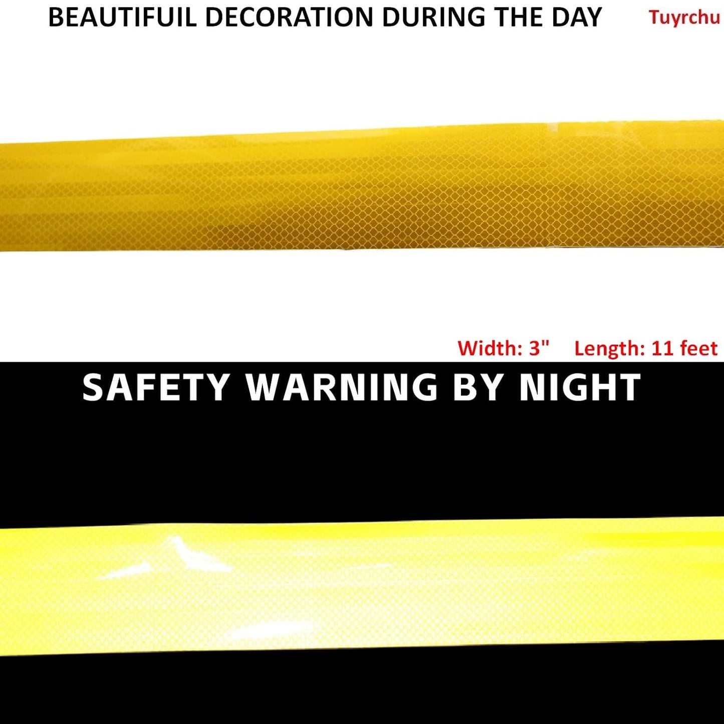 Non Fading Reflective Tape Yellow 3 inch, Outdoor Waterproof High Visibility Warning Industrial Marking Tape, Safety Stickers (11 feet)