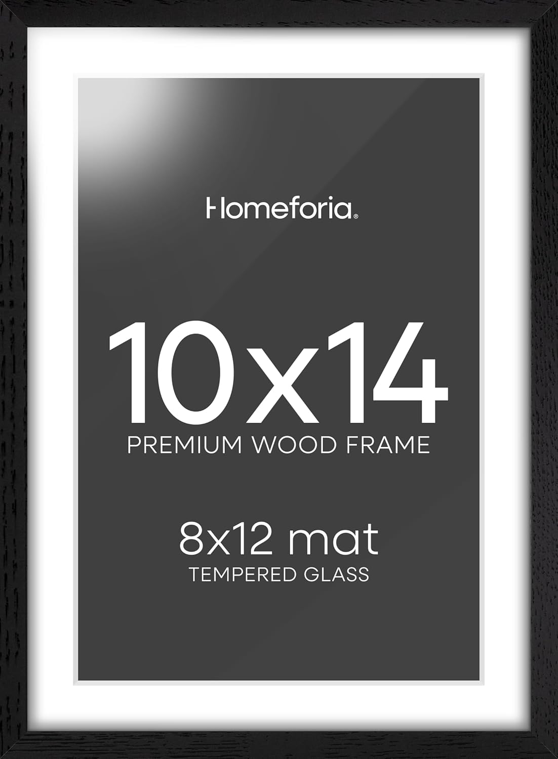 Homeforia 10x14 Picture Frame Black Wood, High End Oak 10x14 Poster Frames with Mat 8x12, 10 x 14 Wooden Frame Matted to 8 x 12 inch Photo, 14x10 Thin Hanging Frame, Tempered Glass, Wall Kit, Set of 1