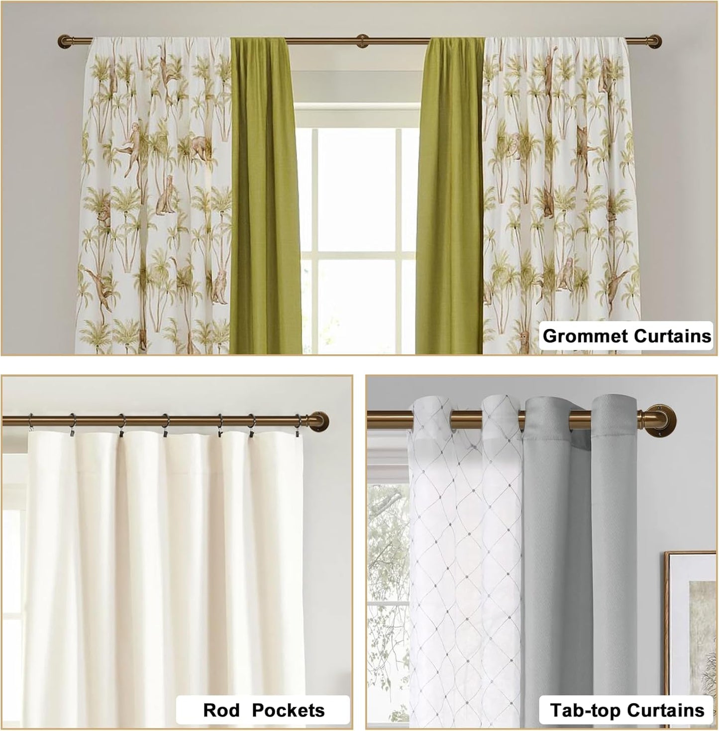 Industrial Curtain Rods 18 to 88 in,Blackout Curtain Rod,Adjustable Length,1 in Diameter Pipe,Wall or Ceiling Mounted,for Bedroom and Living Room (Coffee Gold 18” to 88”)