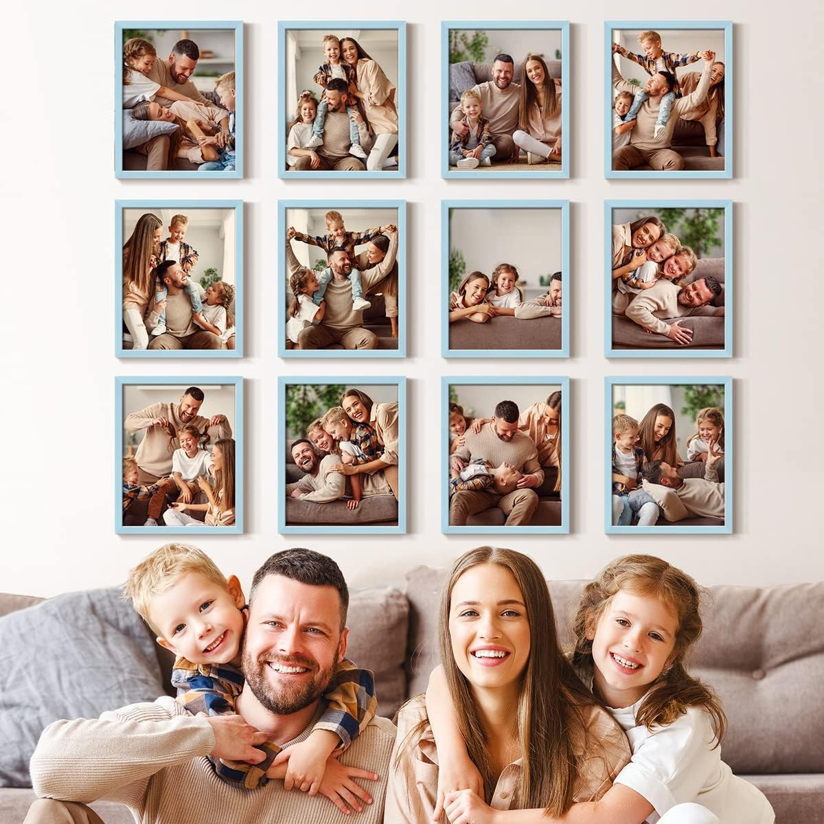 Renditions Gallery Set of 12, 11X14 Custom Photo Prints with Real Wood Picture Frames. Create Personalized Photos with Peel & Stick Photo Frames. Blue Frame