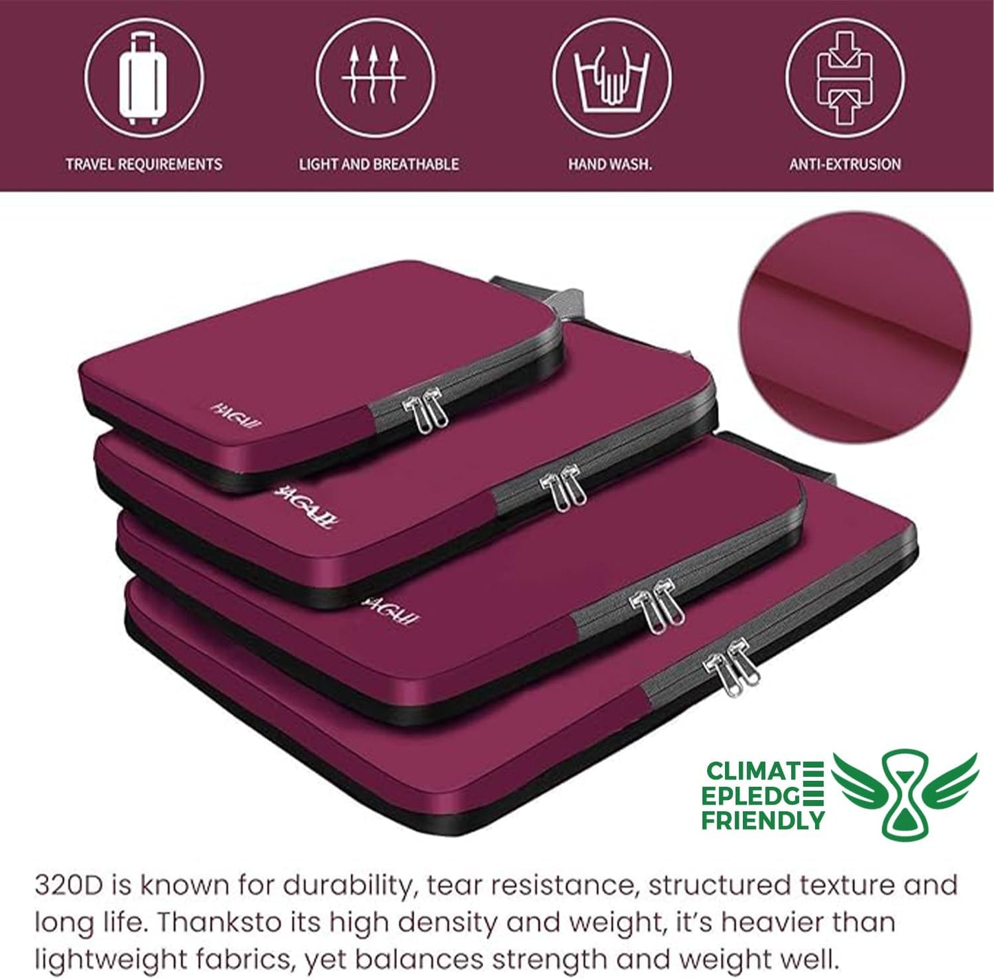 BAGAIL 4 Set/6 Set/8 Set Compression Packing Cubes Travel Accessories Expandable Packing Organizers (Cloth Pattern, 4-Burgundy)