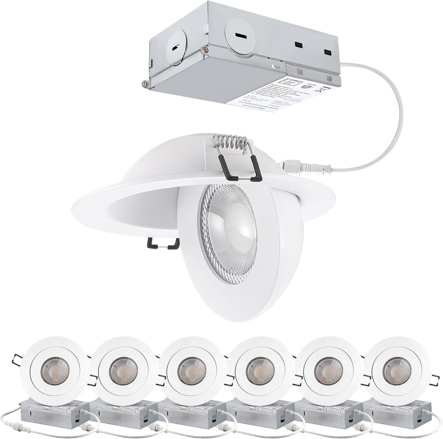 4inch Gimbal LED Recessed Light Recessed LED 4 inch White Swivel Gimbal Canless Light 360° Rotation 90° Tilt 4" 9W Eyeball Lighting Dimmable Adjustable Can Spotlights 5CCT White 4 inch 6 Pack