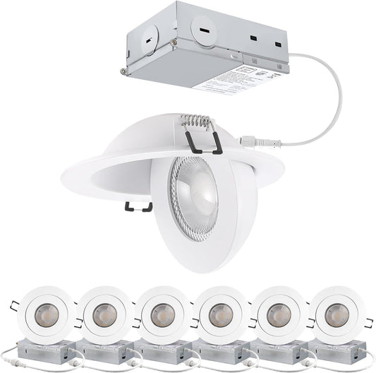 4inch Gimbal LED Recessed Light Recessed LED 4 inch White Swivel Gimbal Canless Light 360° Rotation 90° Tilt 4" 9W Eyeball Lighting Dimmable Adjustable Can Spotlights 5CCT White 4 inch 6 Pack