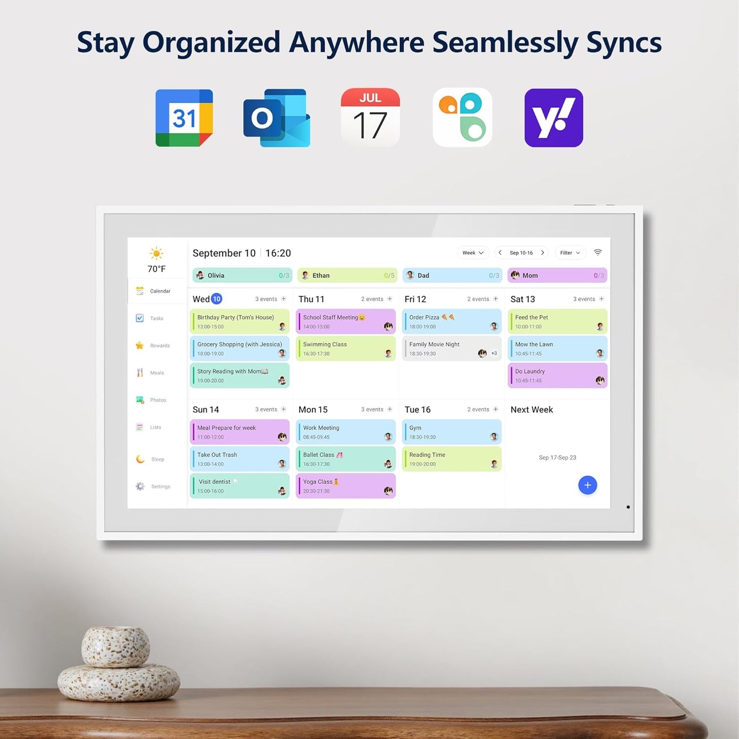 Digital Calendar, 15.6 Inch Wall Planner Electronic Calendar & Chore Chart, Smart Touchscreen Interactive Display for Family Schedules, Great for Organizing Your Routines, Wall & Desk Mountable