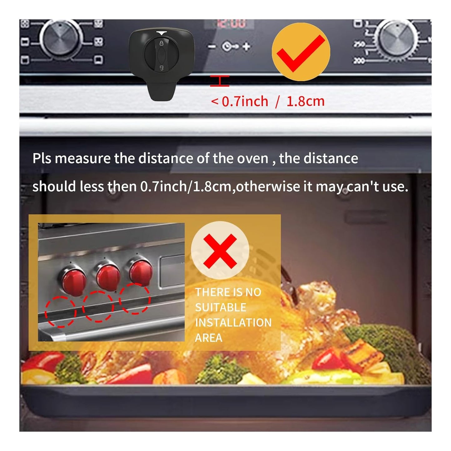 Knob Switch Child Proof Oven Lock Baby Safety Oven Door Lock for Toddlers Heat-Resistant Adhesive no Tools Need or Drill (Black-2Pcs)