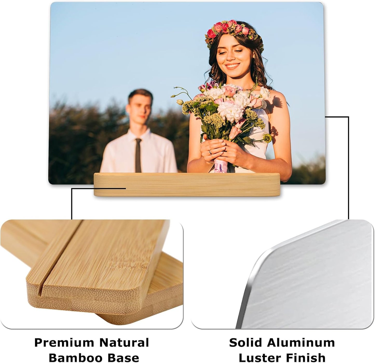 Custom Metal Photo Prints Customized photo gifts with Natural Bamboo Base,Personalized Picture Gifts Wall Art Ready to Hang by HD Printing Technology -Gift Wrapping Available-Same day Pick up