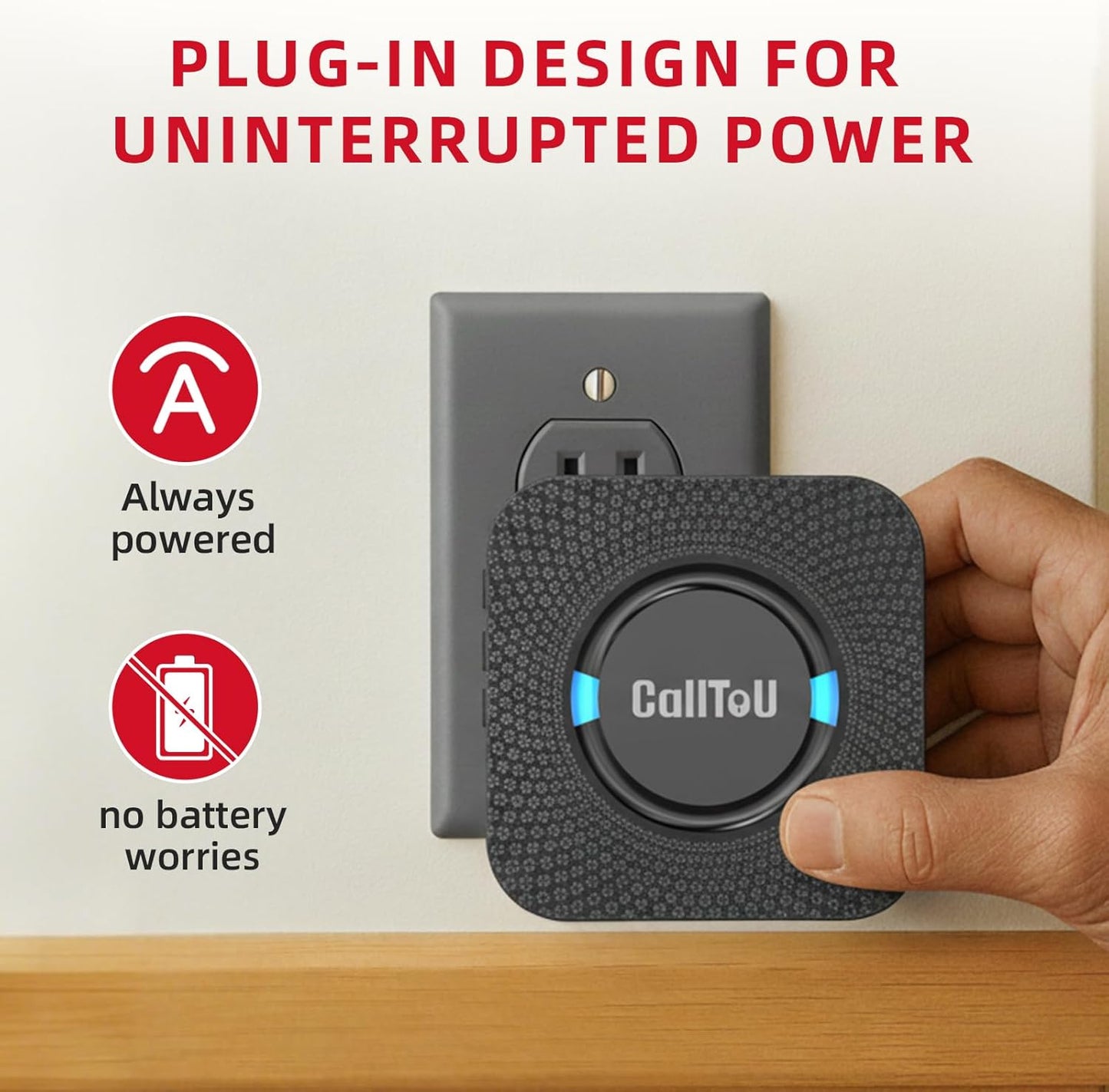 CallToU Caregiver Call Button Wireless Call Bell Alert Button for Seniors/Patients Call Light System for Elderly Home 2 Plugin Receiver 4 Waterproof Transmitter