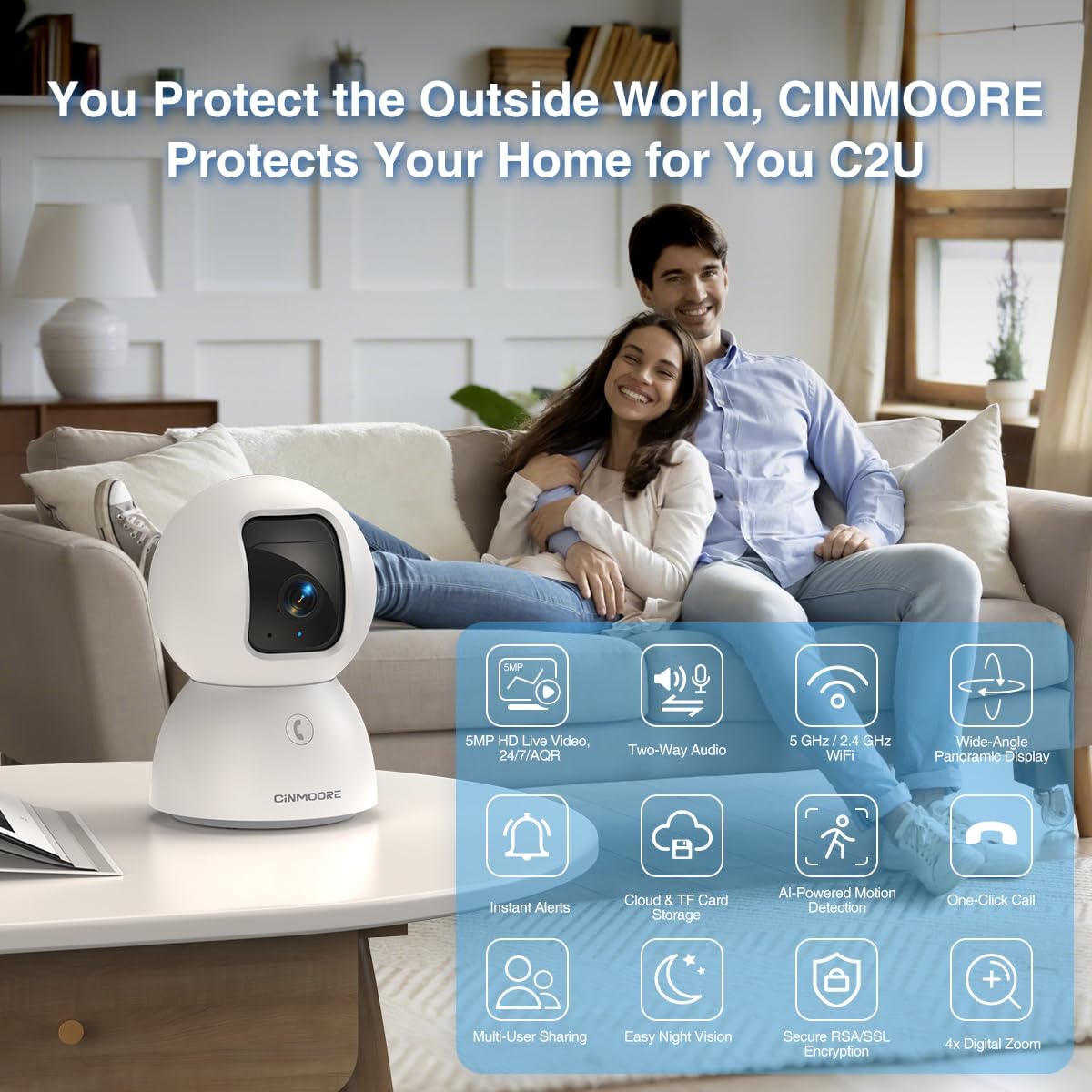 3K Indoor Camera with 64GB Card, Human/Pet/Facial AI Detection, Dog/Cat/Pet Camera Indoor with Phone APP, 5GHz 2.4GHz Dual Band Wi-Fi 6, 360 Pan Tilt Auto Tracking, Night Vision, 2-Way Talk