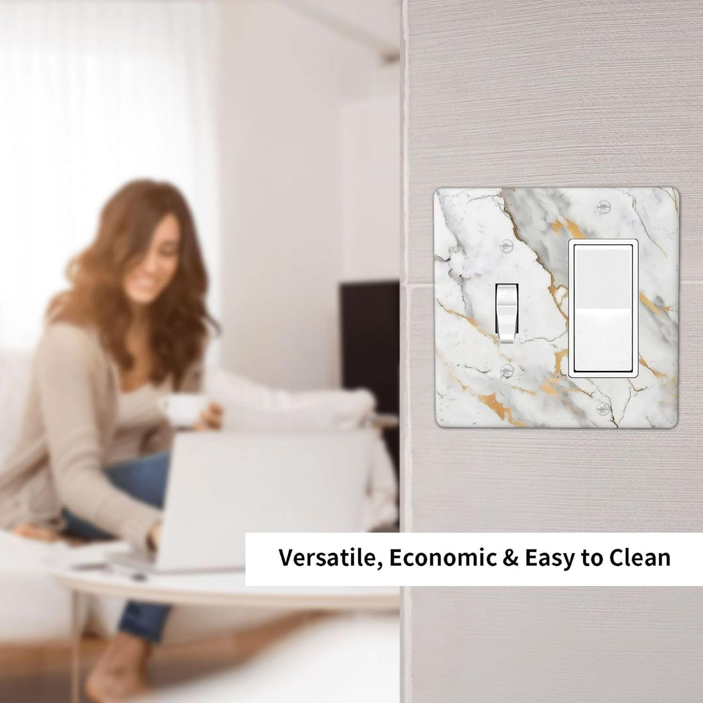 Outlet Covers Marbling Style White Background Gold Gray Stripes 1 Toggle 1 Rocker Combination Decorative Wall Plate Electrical Switch Plates Light Switch Cover Plate For Bathroom Kitchen