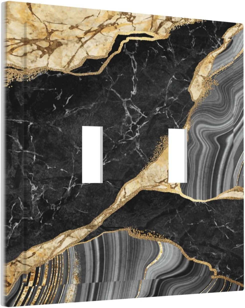 Decorative Light Switch Plate Covers Modern Abstract Black Gold Marble 2 Gang Light Switch Cover Plate Double Toggle Wall Plate Outlet Covers for Bathroom Decor （2 Pack）